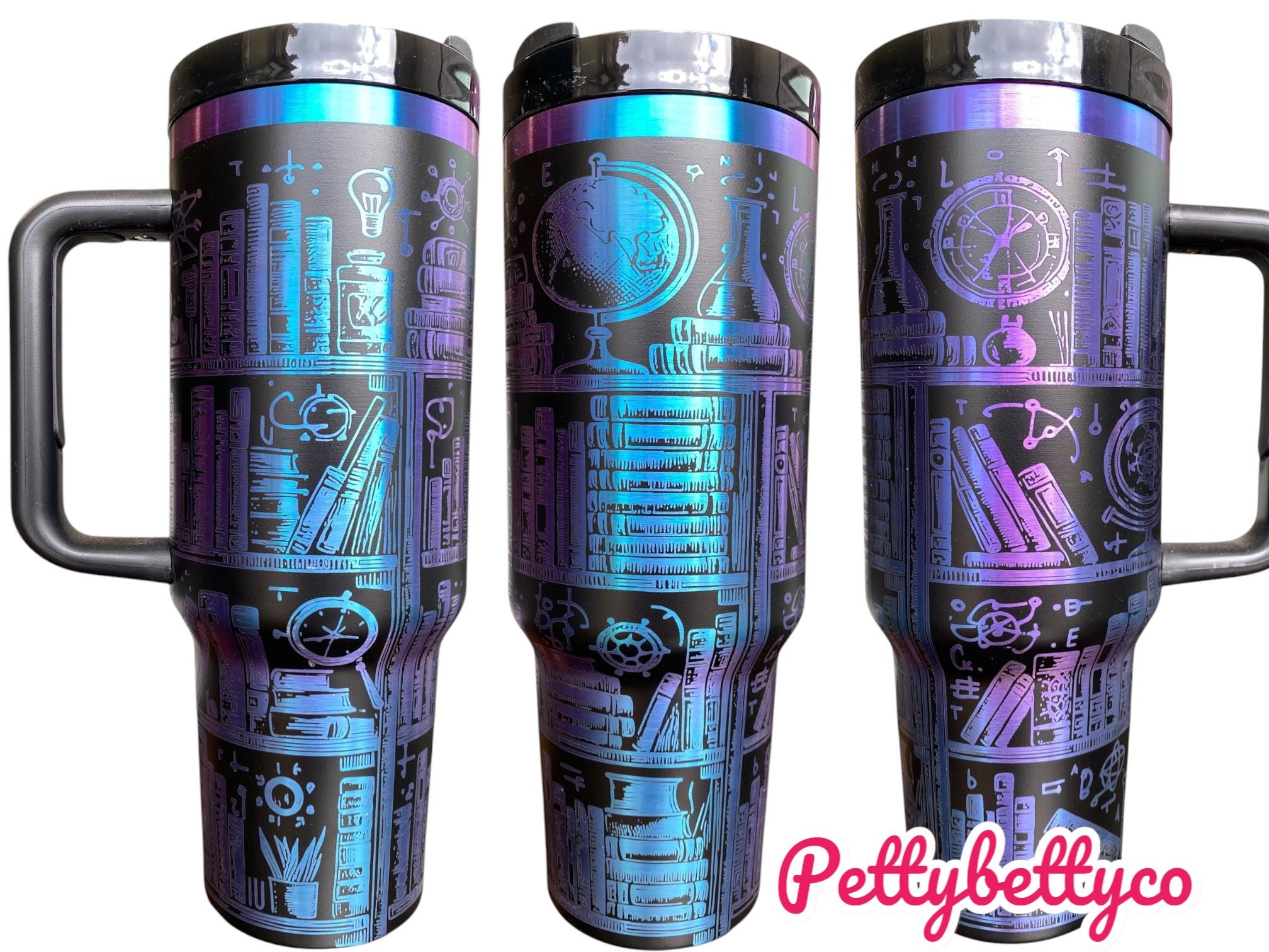 Dark Bookshelf Tumbler - Library tumbler - Books Engraved Cup - Book Community Custom Engraved Cup  - 40oz tumbler w/ handle - Reading Theme