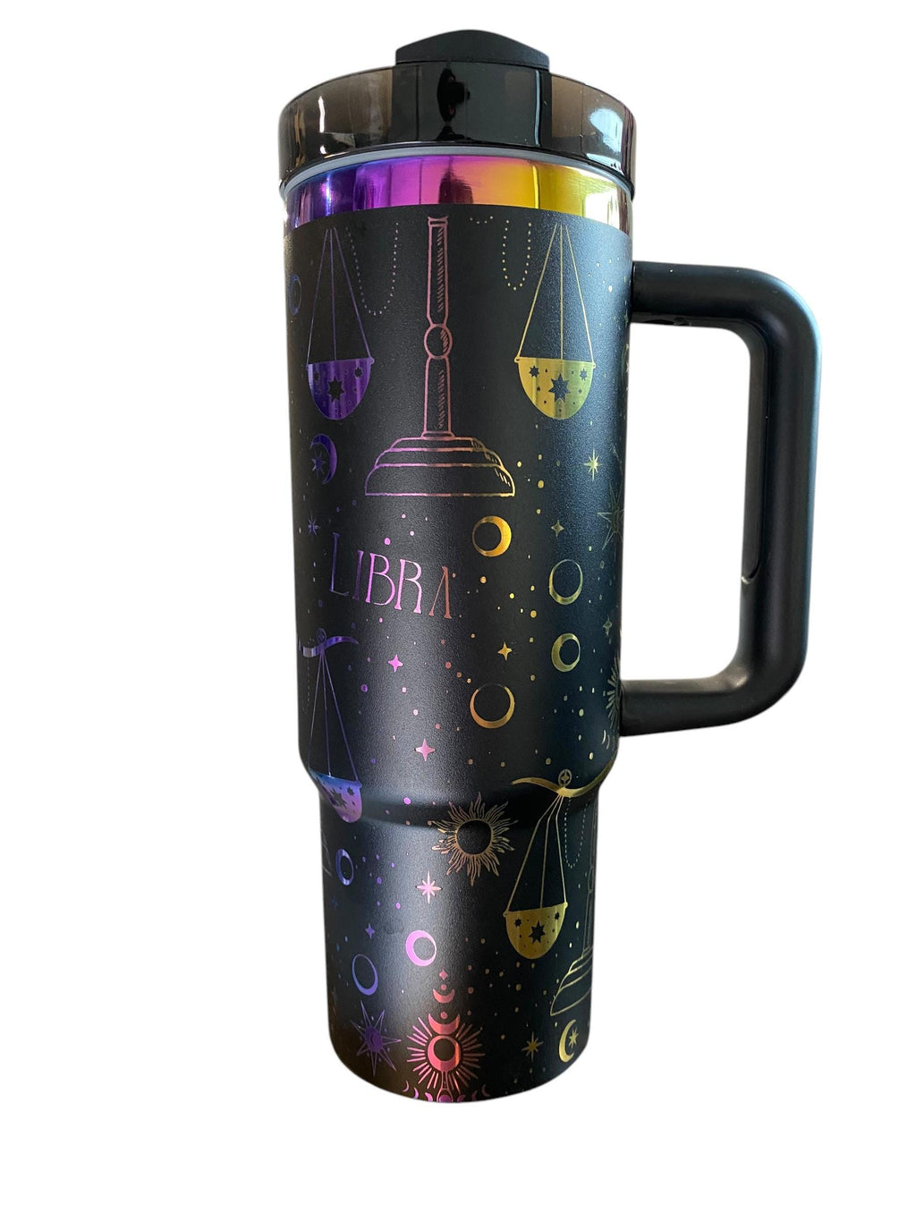Libra Rainbow engraved tumbler- Zodiac Astrology engraved tumbler - 40oz tumbler, Scorpio Aries Leo Cancer Taurus Virgo options