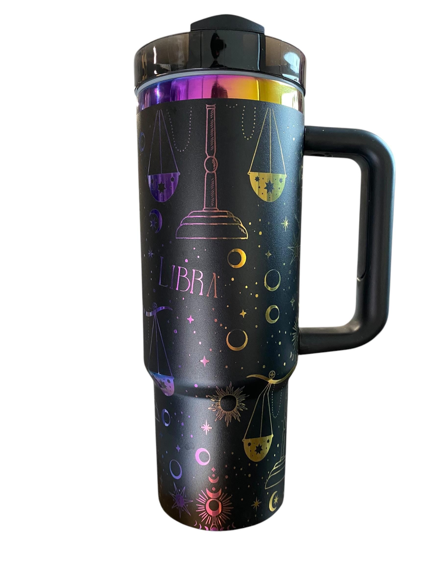Libra Rainbow engraved tumbler- Zodiac Astrology engraved tumbler - 40oz tumbler, Scorpio Aries Leo Cancer Taurus Virgo options