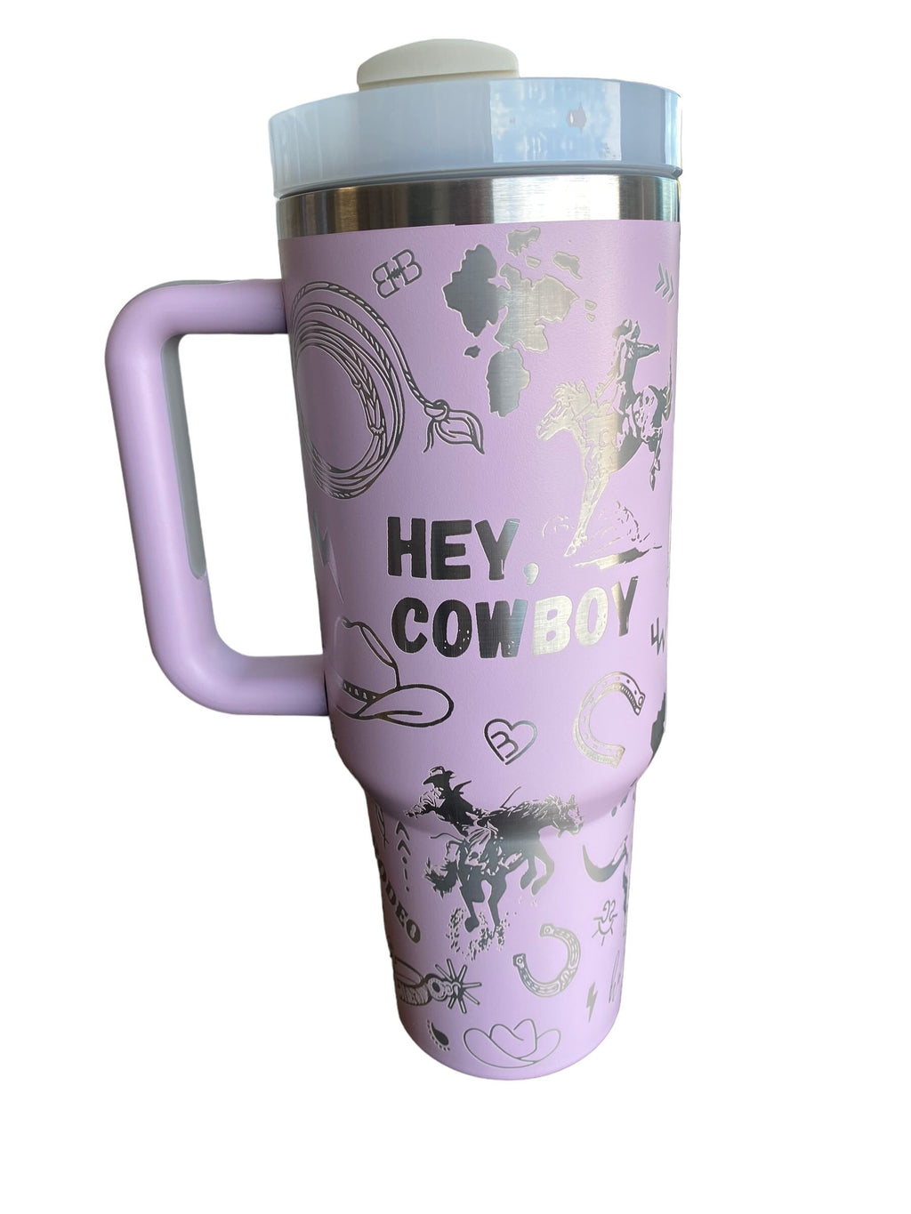 Hey Cowboy Tumbler  - Engraved Country Western tumbler - 40oz tumbler with handle - Cowgirl Tumbler