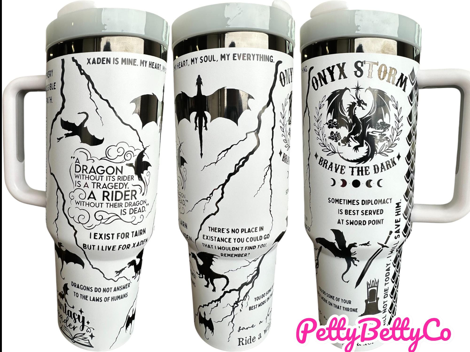 Brave the Dark Dragon Book Engraved Tumbler - In My Dragon Era - Booktok Cup - Custom Engraved Cup  - 40oz tumbler with handle -Book Theme