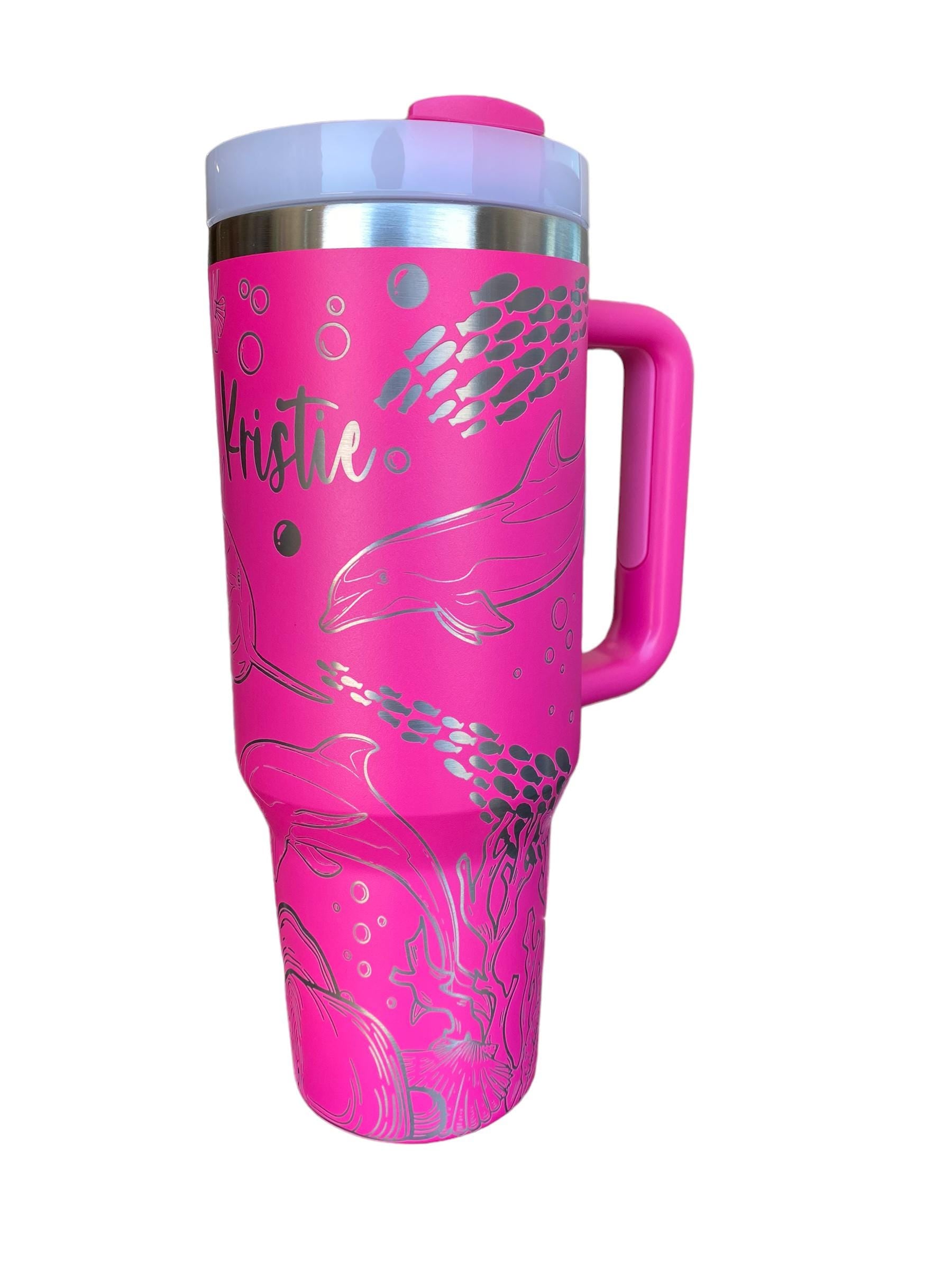 Dolphin Engraved Cup - Custom Engraved Cup  - 40oz tumbler with handle - Ocean Theme Tumbler
