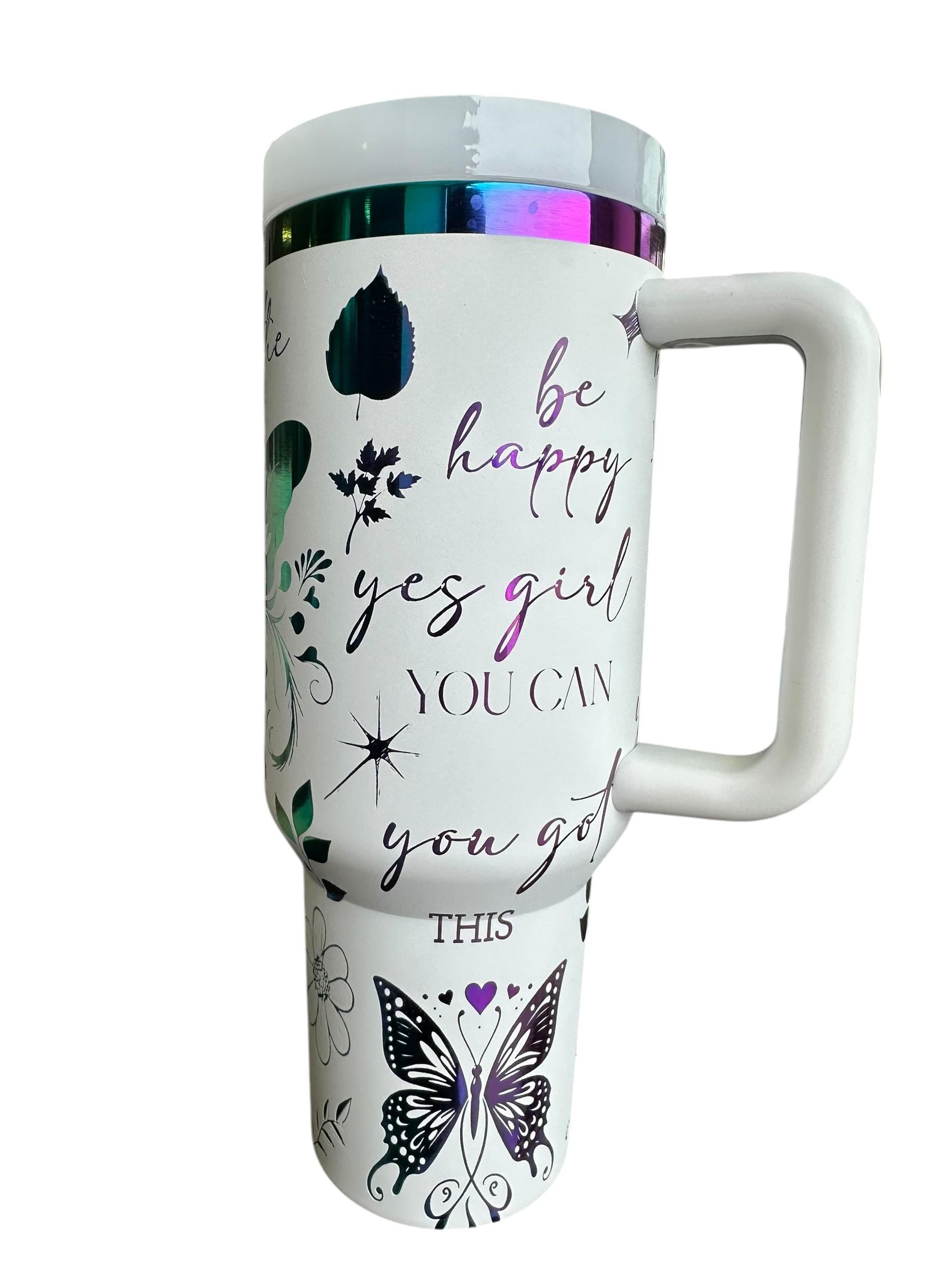 Just Breathe Tumbler - Butterfly Gift -  Self Love tumbler -40oz tumbler - Engraved Tumbler- Floral tumbler, tumbler, Custom 40oz tumbler