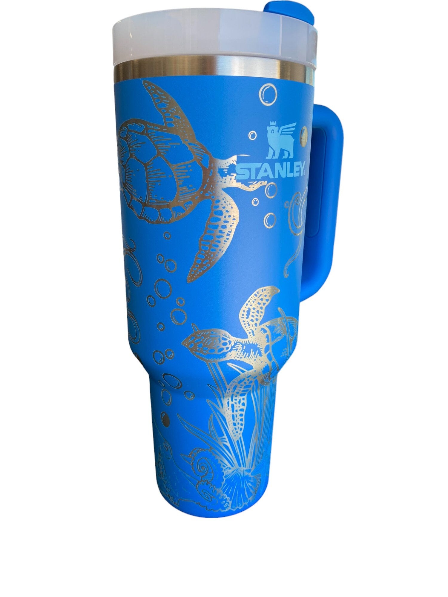 Octopus and Turtle Engraved Cup - Custom Engraved Cup  - 40oz tumbler with handle - Ocean Theme Tumbler