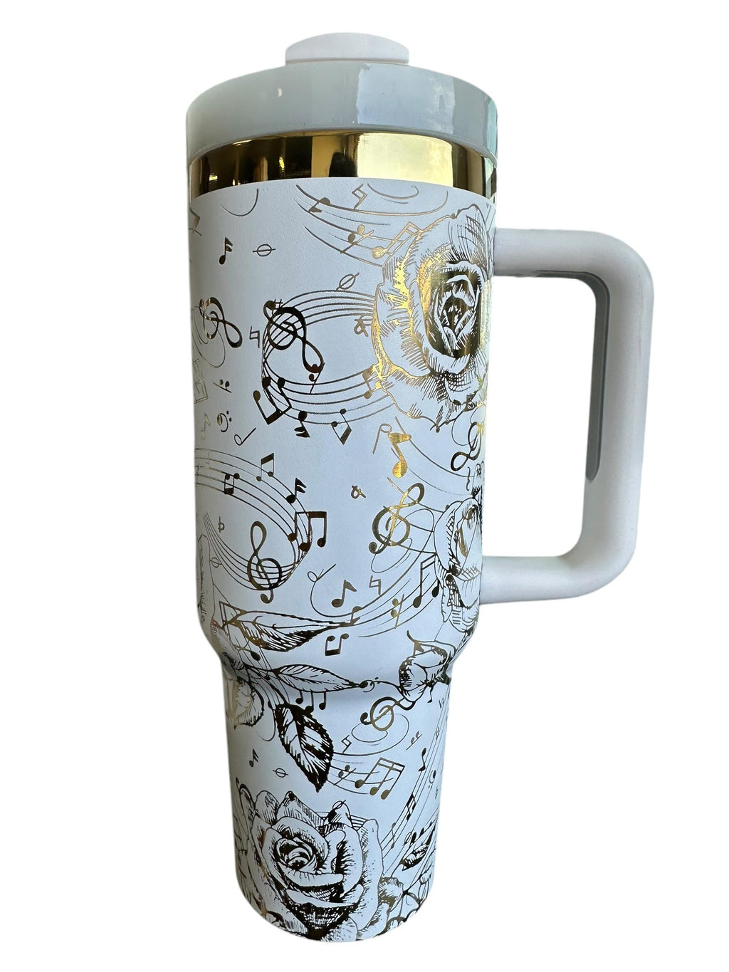 Music Tumbler - 40oz tumbler, Music Note Engraved Tumbler- Musician- Song Writer Pianist Floral tumbler, Flower tumbler, Custom 40oz tumbler