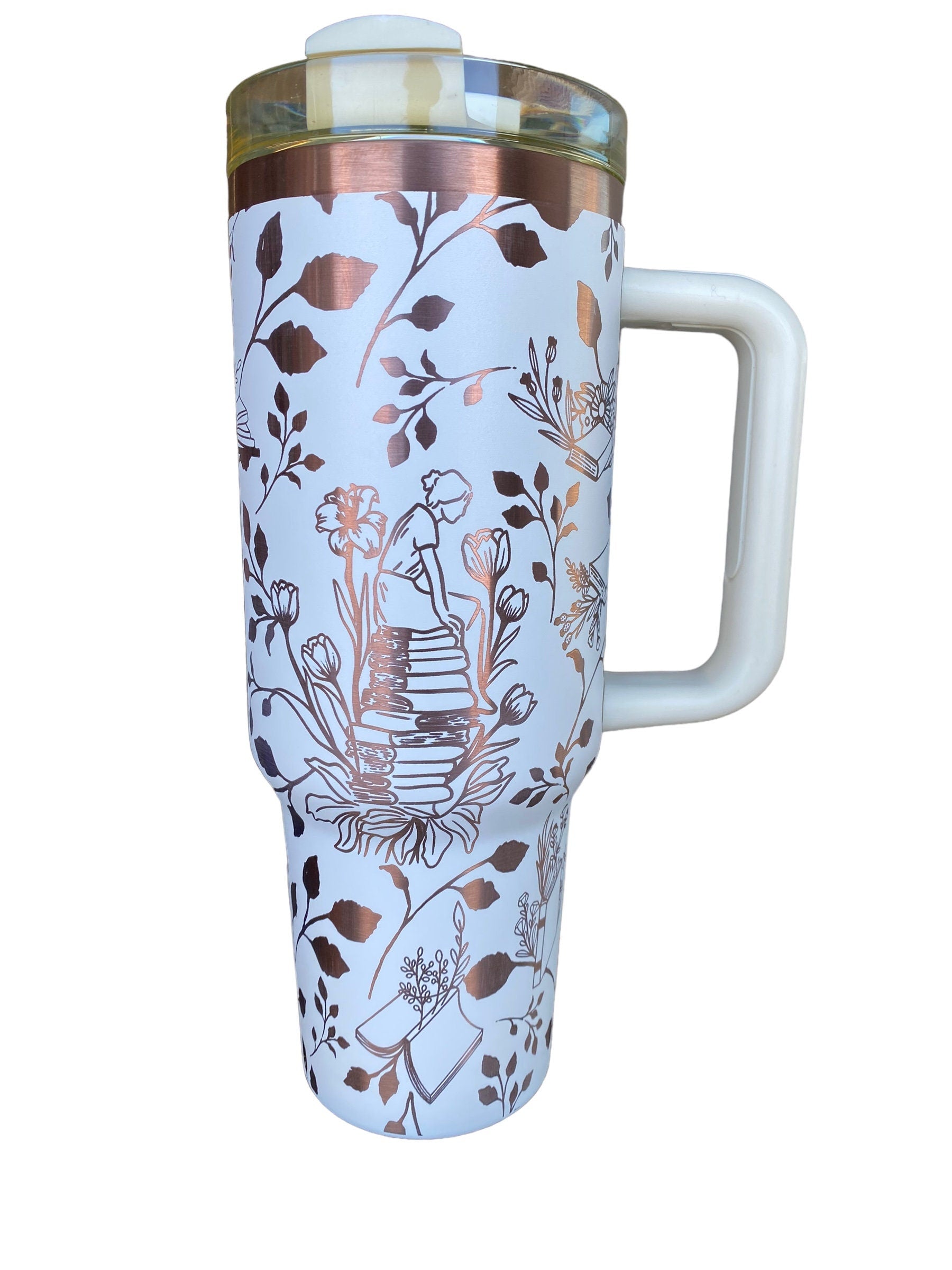 Books and Plants Tumbler - engraved Book tumbler - 40oz tumbler with handle - Reading Tumbler - Read Books Water Plants Grow
