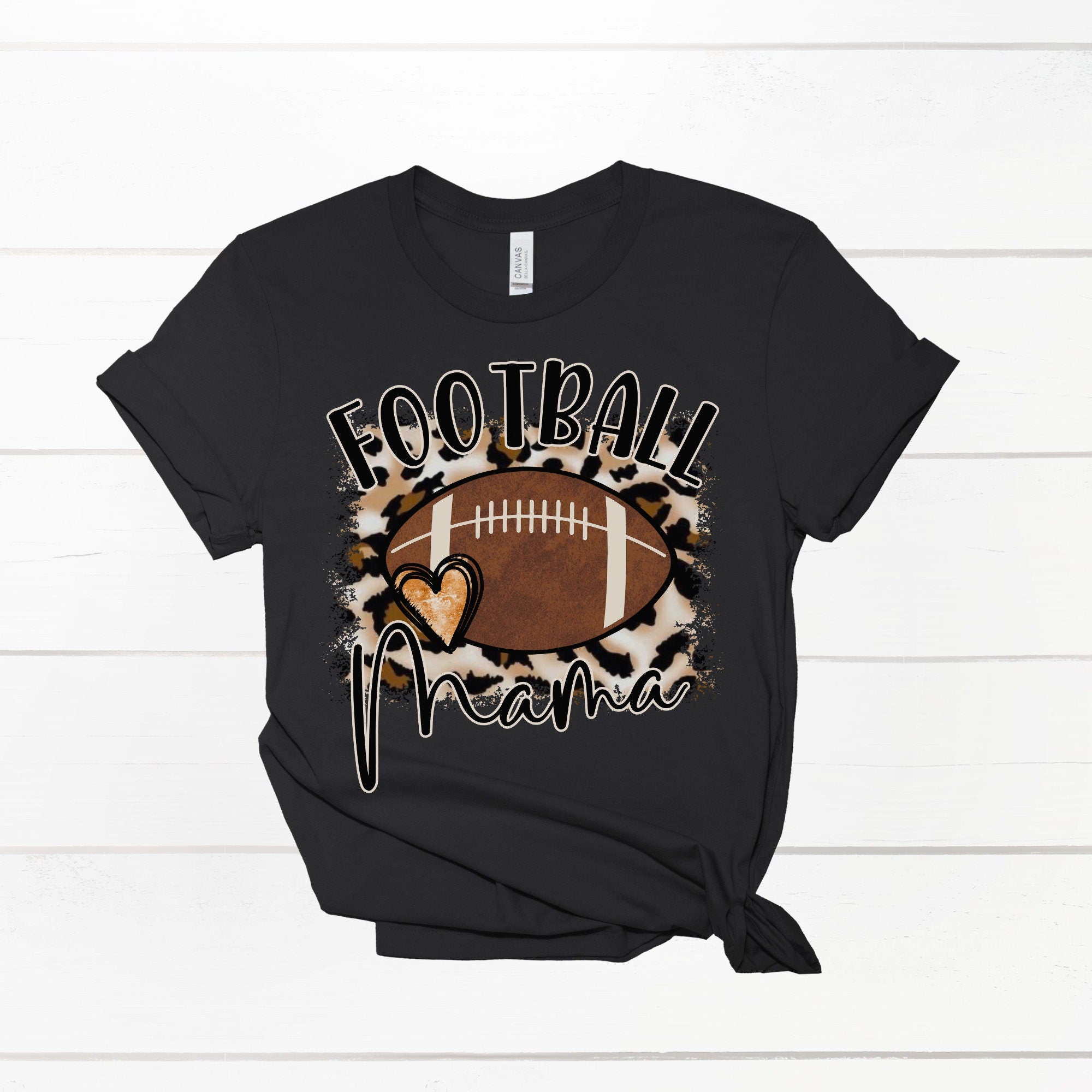 Football mama Heart Shirt - Cheetah Helmet Football Shirt- Bleached Sports Shirt - Leopard Football Shirt - Football Shirt - Bleached Tee