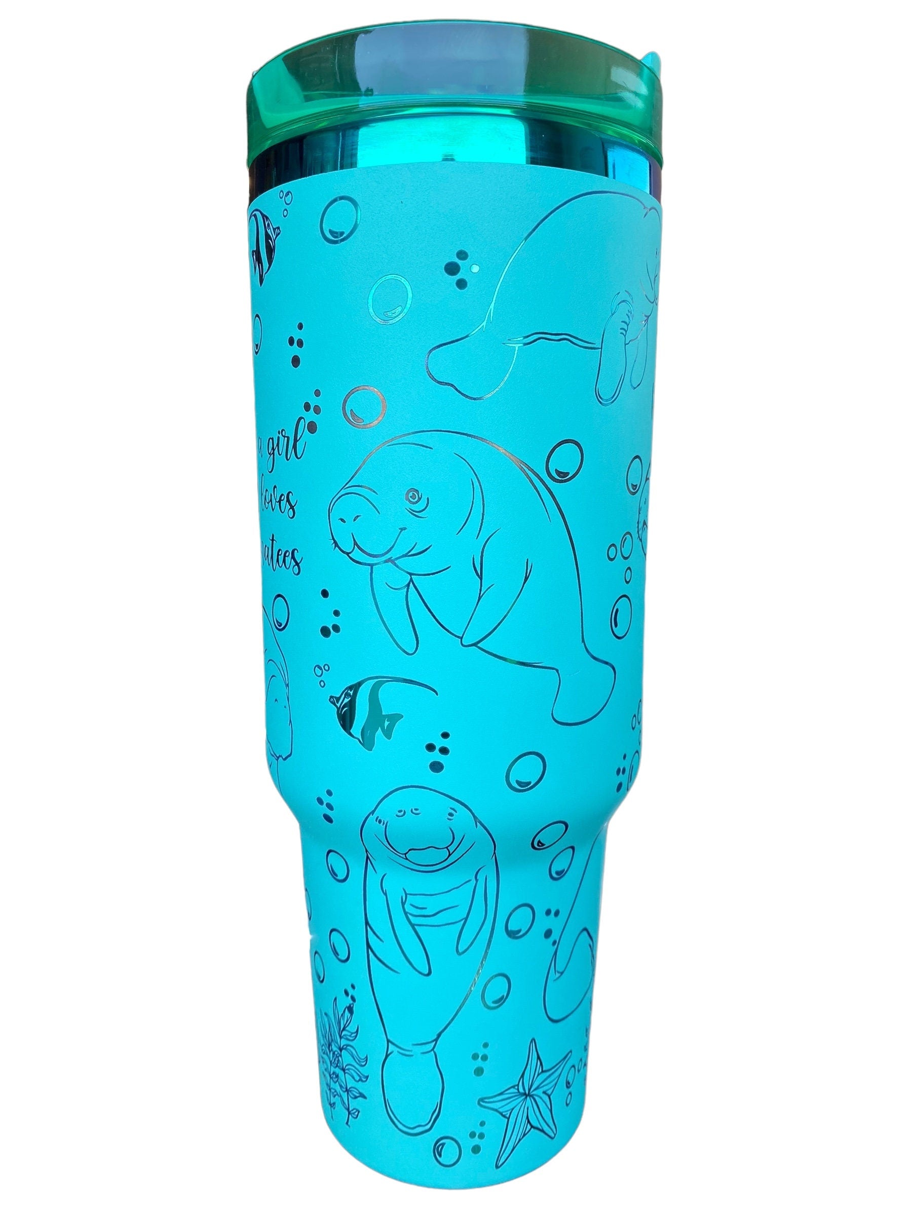 Save The Manatees Tumbler - engraved Manatee Tumbler - 40oz tumbler with handle - Sea Cow Gift Tumbler - Just a Girl Who Loves Manatees