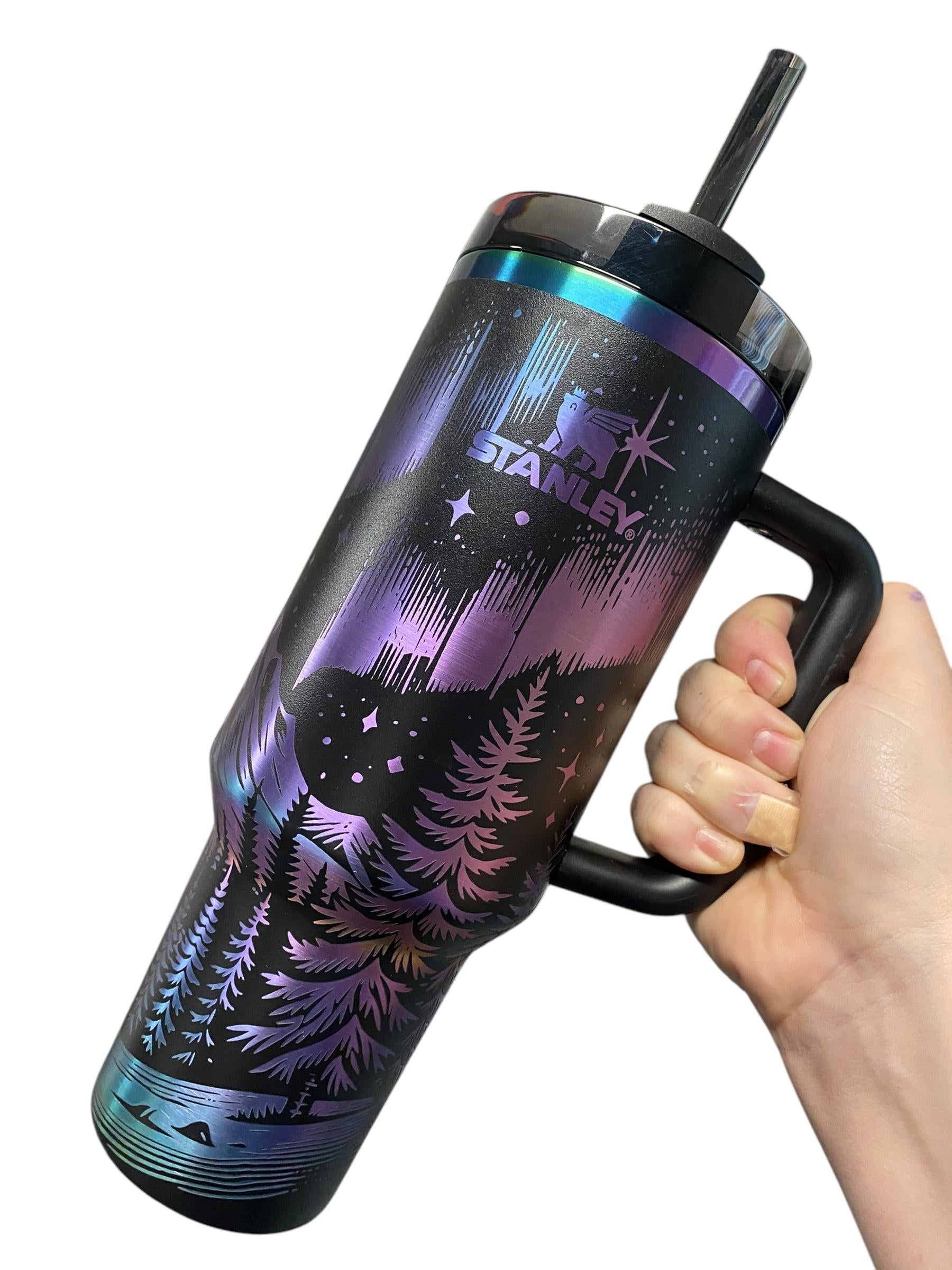 Northern Lights Stanley Chroma Tumbler - Northern Lights 40oz Iridescent Tumbler Mountain theme -Laser Engraved, Rainbow Plated - Multicolor