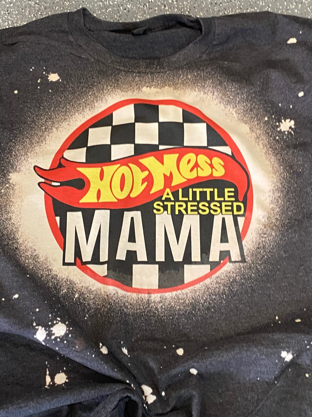 Hot Mess  Mama - Little Stressed Mom Shirt - Bleached Mom Shirt - Mom Shirt - Boy Mama - Motherhood Shirt - Race Car Mom Shirt