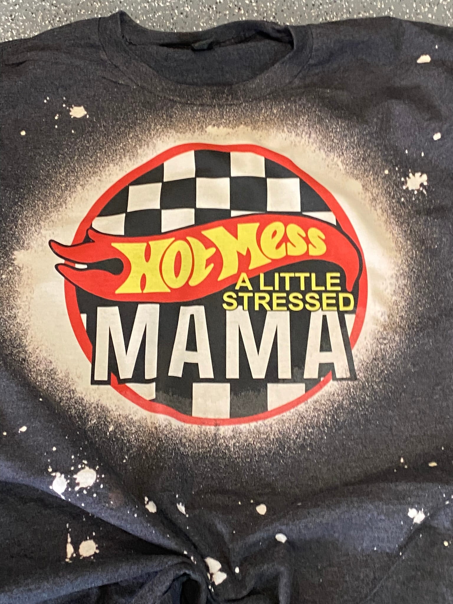 Hot Mess  Mama - Little Stressed Mom Shirt - Bleached Mom Shirt - Mom Shirt - Boy Mama - Motherhood Shirt - Race Car Mom Shirt