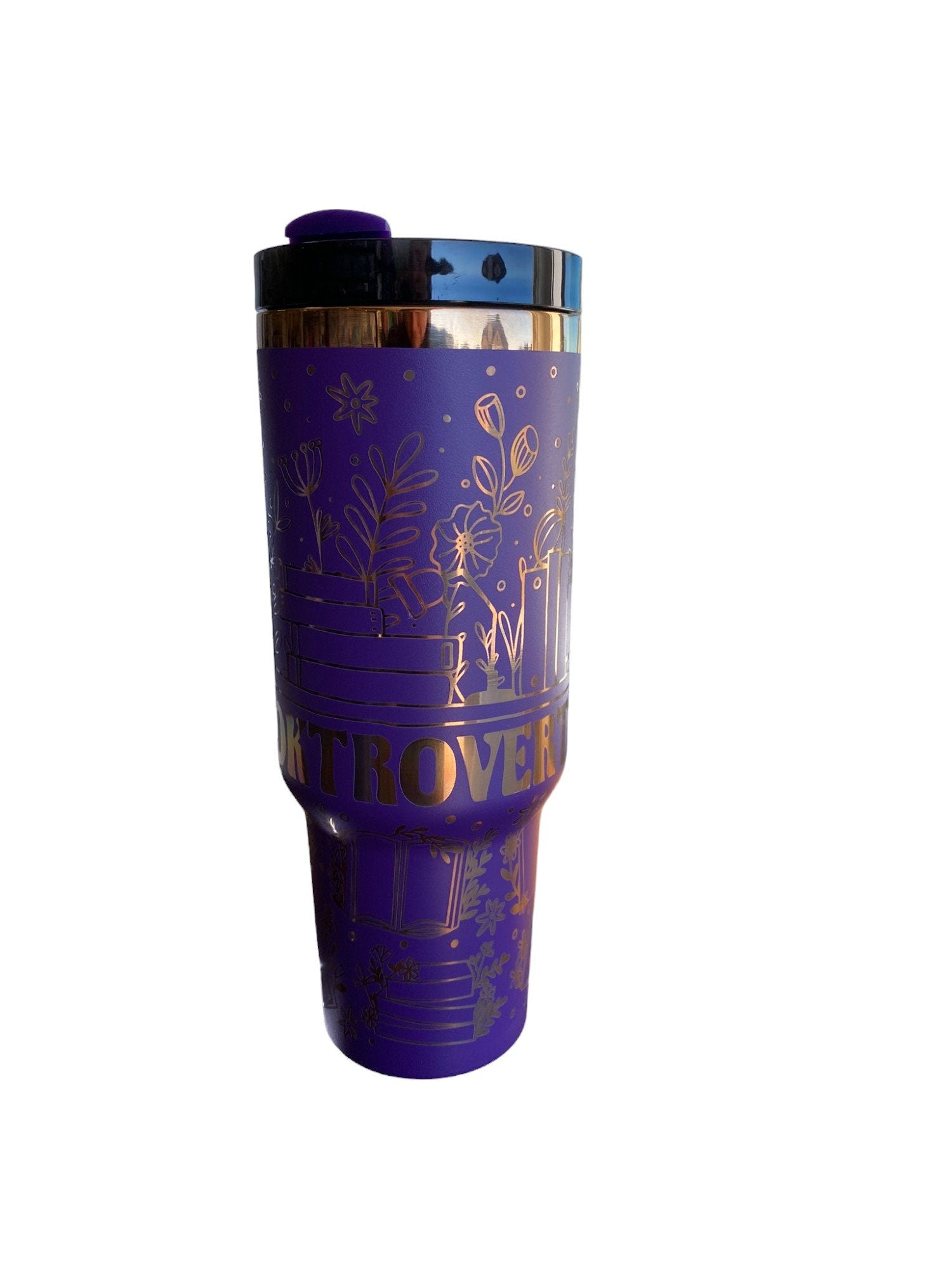Booktrovert Engraved Cup - Custom Engraved Cup  - 40oz tumbler with handle -  Book Theme Tumbler - Gift for Reader