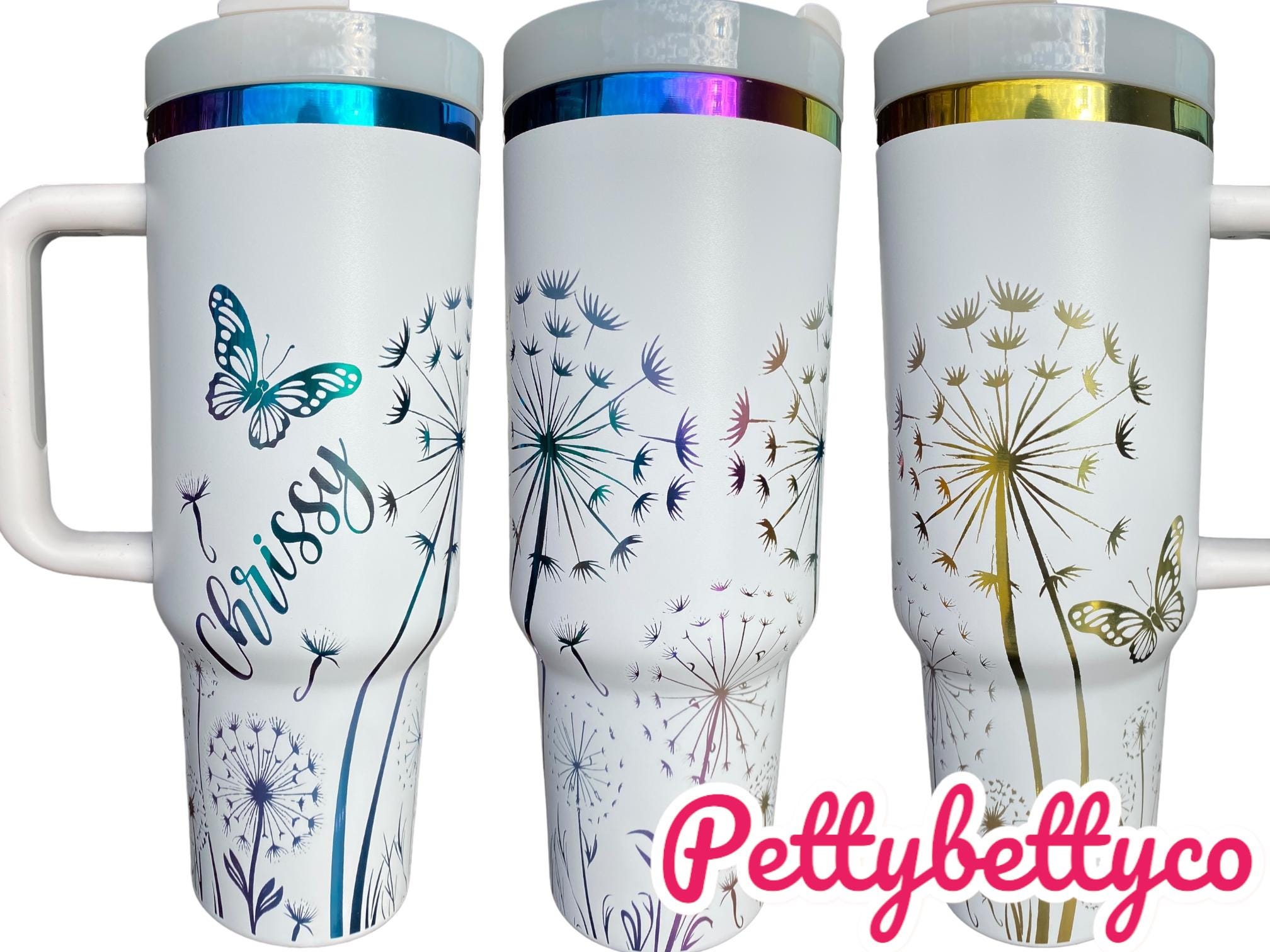 Butterfly and dandelion Tumbler - 40oz tumbler - Personalized Engraved Tumbler - Laser engraved, Floral tumbler, Custom 40oz tumbler