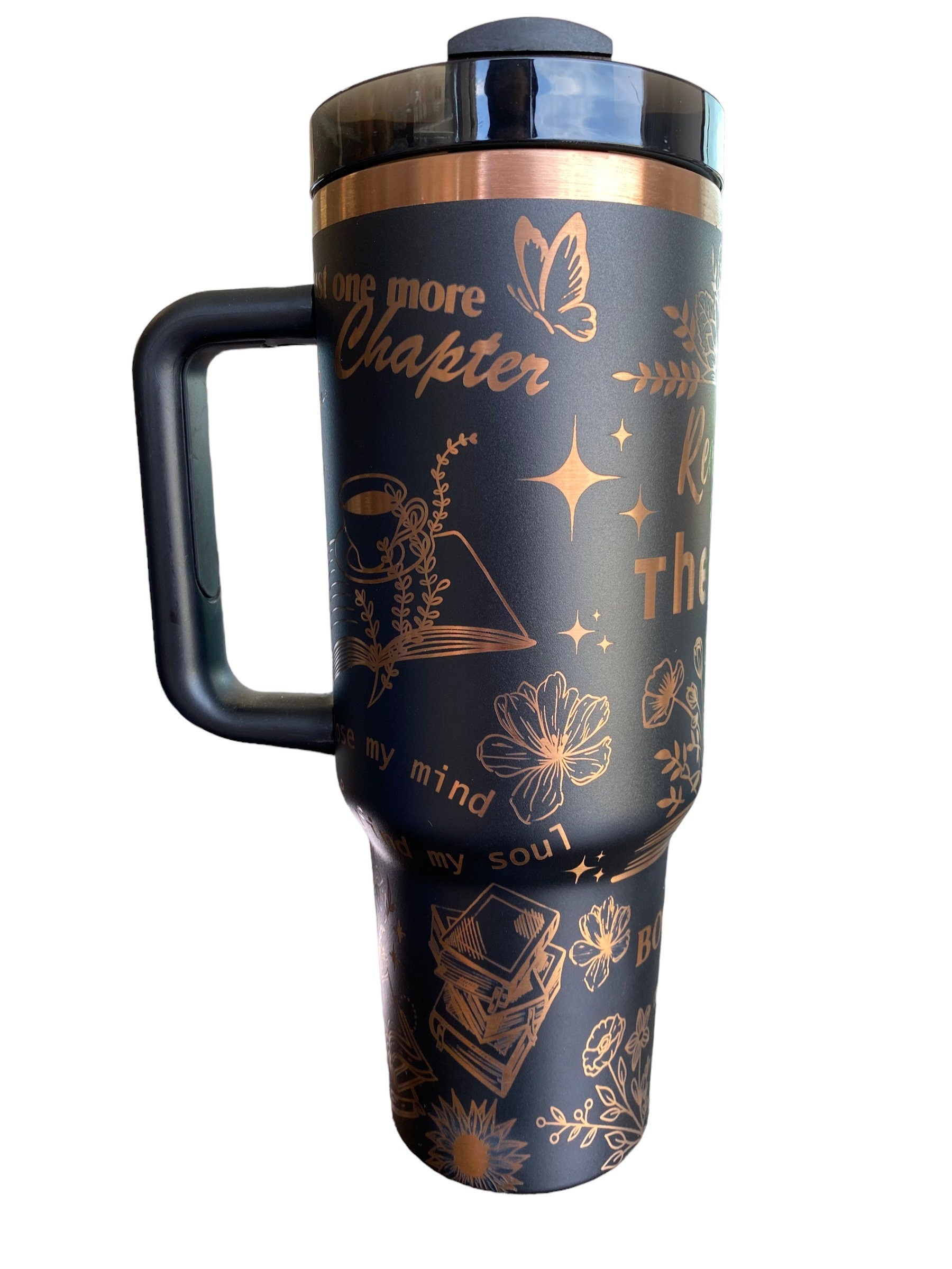 Reading is My Therapy Engraved Cup - Bookmarks are for Quiters Custom Engraved Cup  - 40oz tumbler with handle -  Reading Theme Tumbler
