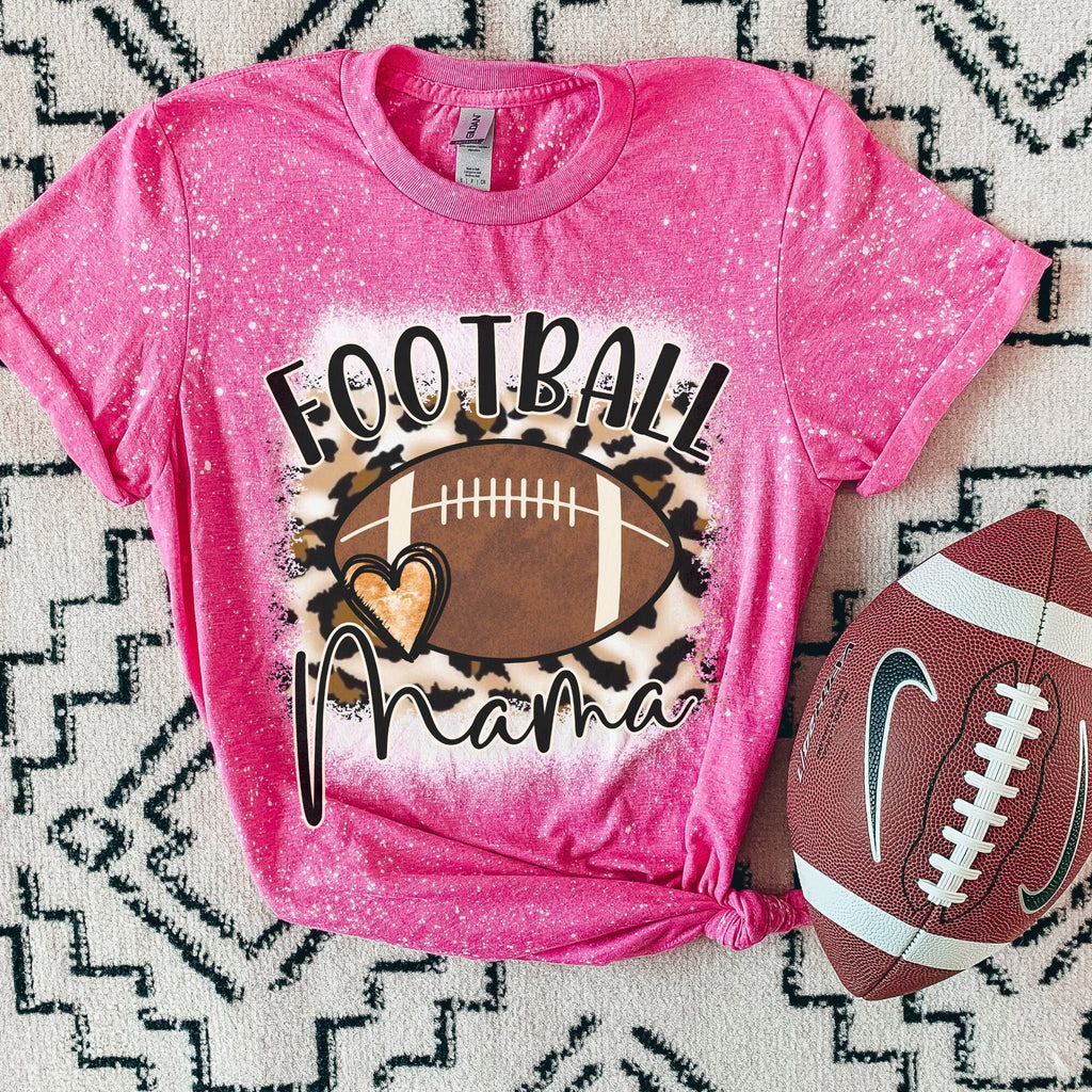 Football mama Heart Shirt - Cheetah Helmet Football Shirt- Bleached Sports Shirt - Leopard Football Shirt - Football Shirt - Bleached Tee