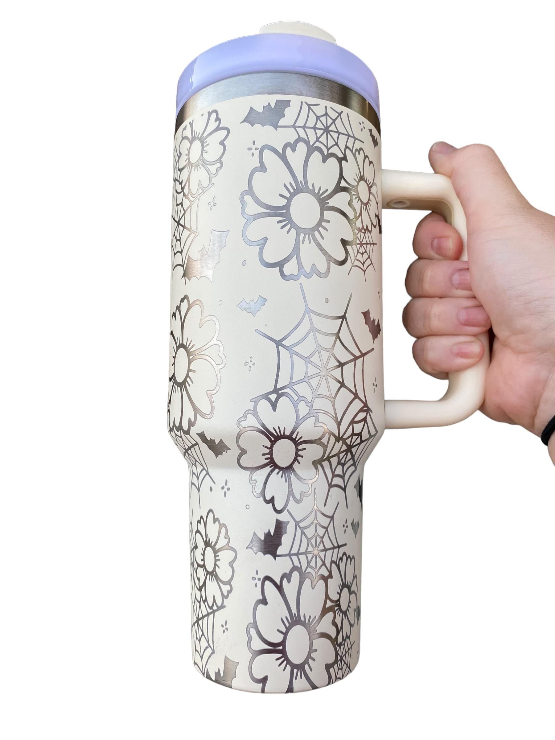 Classy Halloween Tumbler - Floral Halloween Engraved Tumbler - 40oz Engraved Tumbler - Halloween Cup - Spiderwebs and Flowers Tumbler