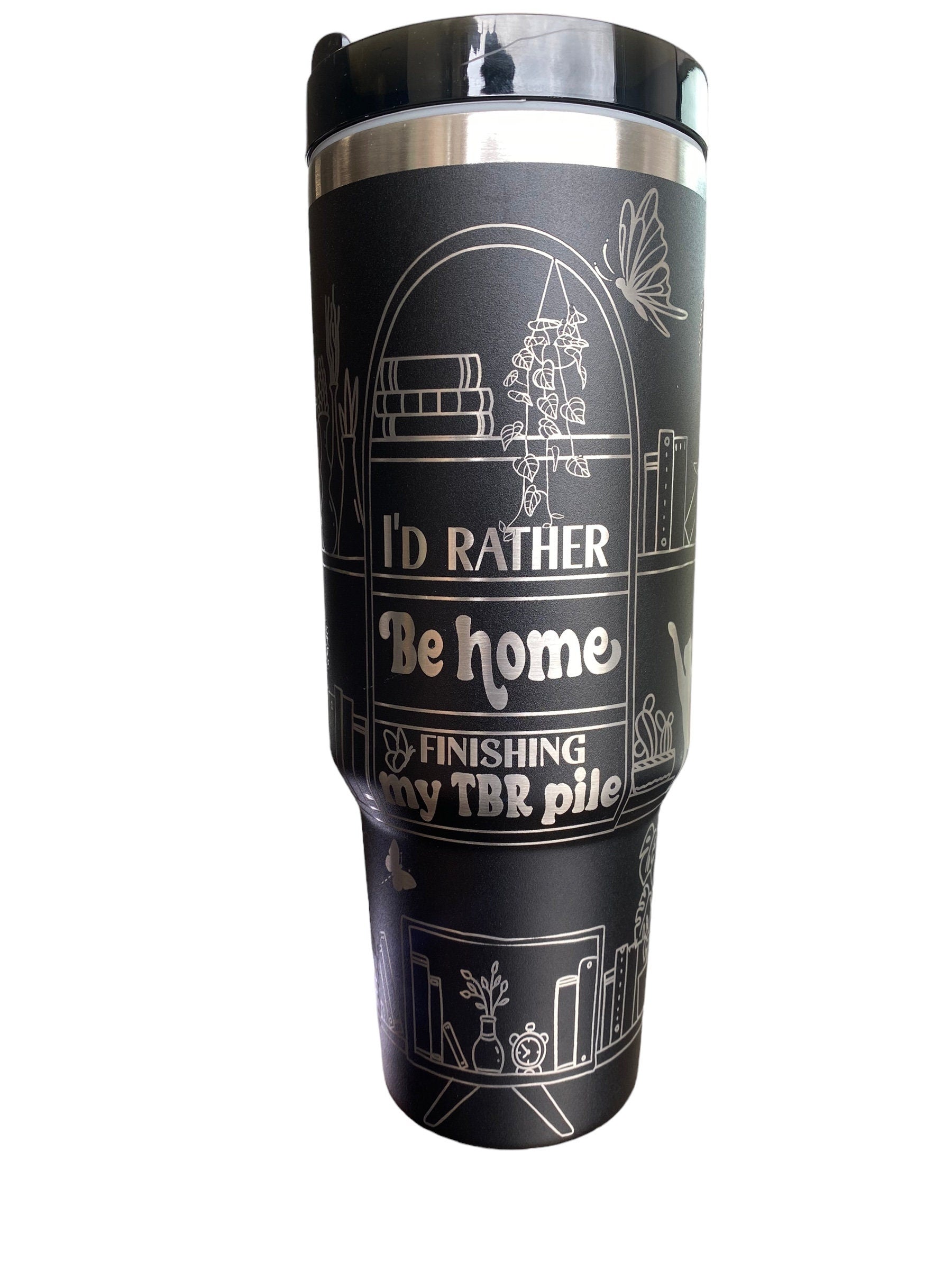 Id rather Be Home Working on My TBR Tumbler - Booktrovert Engraved Cup - Custom Engraved Cup 40oz tumbler with handle -  Book Theme Tumbler