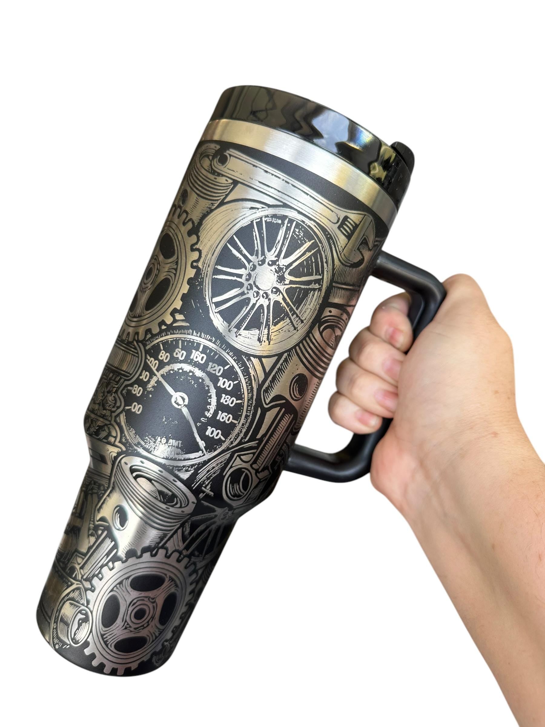 Motor engraved Tumbler - Engine Cup - Gear head Cup - Dirty Hands Clean Money - Gift for Him - Mechanic Cup - Blue Collar Guy - Father's day