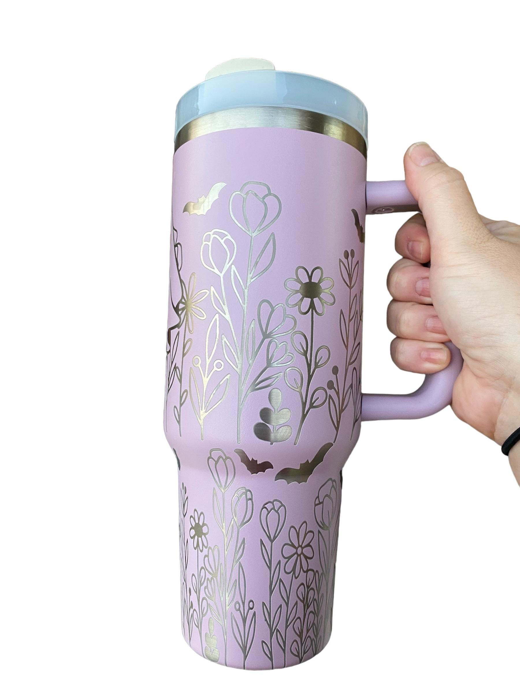 Cute Halloween Tumbler - Cute Ghost Halloween Engraved Tumbler - 40oz Engraved Tumbler - Halloween Cup - Ghosts and Flowers Tumbler
