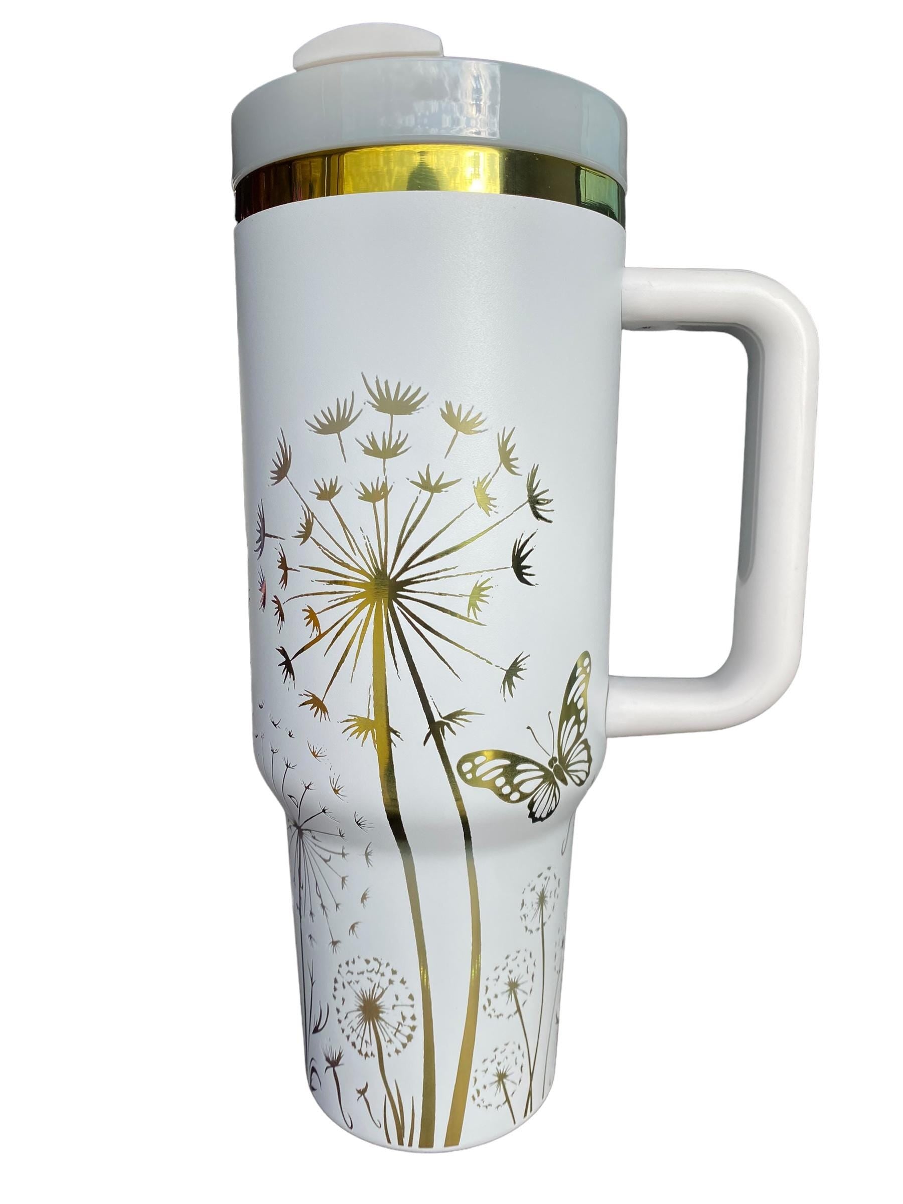 Butterfly and dandelion Tumbler - 40oz tumbler - Personalized Engraved Tumbler - Laser engraved, Floral tumbler, Custom 40oz tumbler