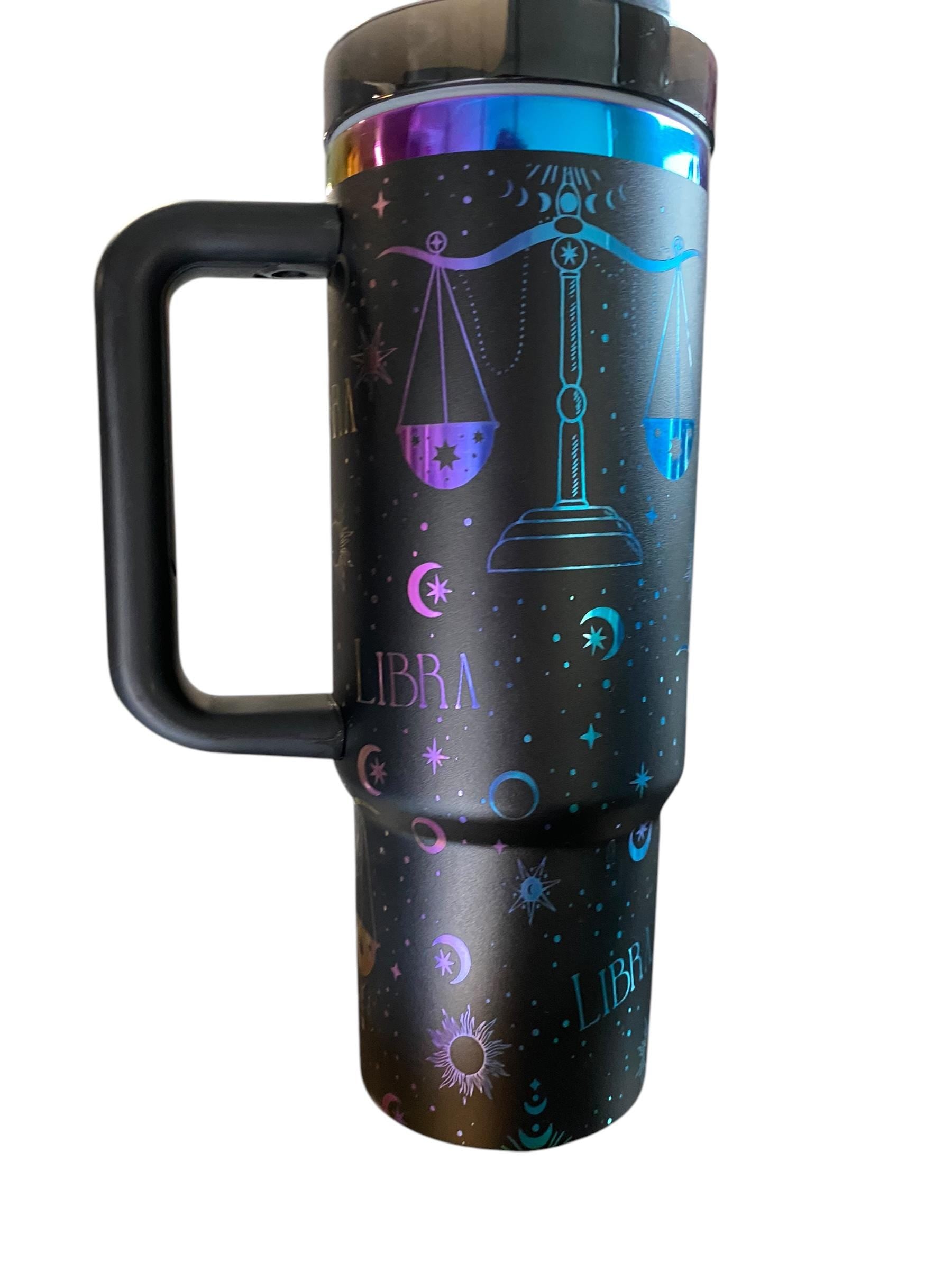 Libra Rainbow engraved tumbler- Zodiac Astrology engraved tumbler - 40oz tumbler, Scorpio Aries Leo Cancer Taurus Virgo options
