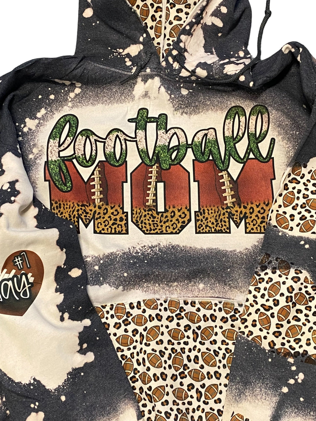 Football Mom Bleached Hoodie -  Custom Football eart with Names on Sleeve - Bleached Hoodie - Custom Hoodie - Football Shirt Sweatshirt