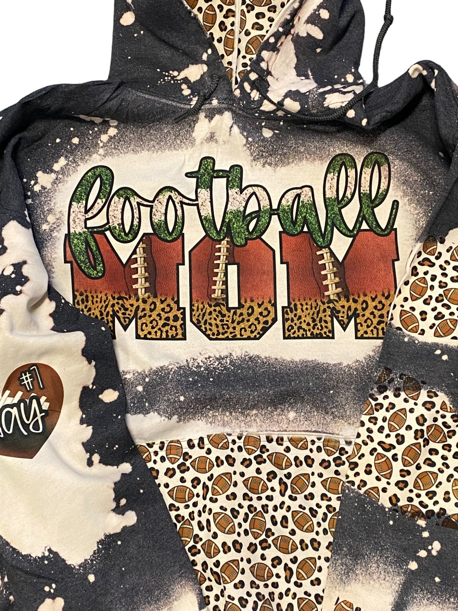 Football Mom Bleached Hoodie -  Custom Football eart with Names on Sleeve - Bleached Hoodie - Custom Hoodie - Football Shirt Sweatshirt
