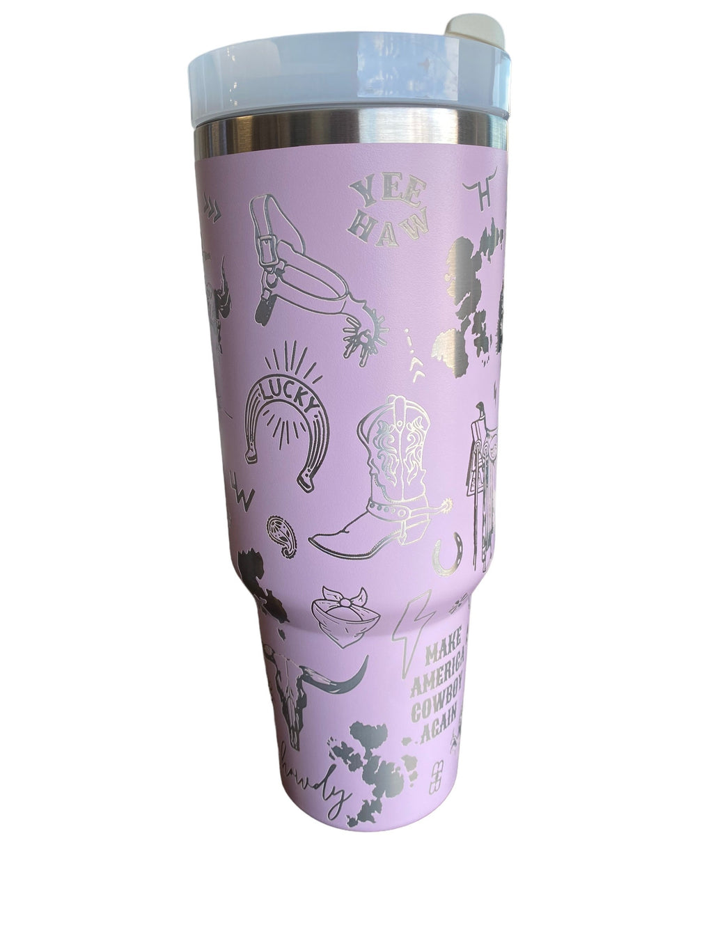 Hey Cowboy Tumbler  - Engraved Country Western tumbler - 40oz tumbler with handle - Cowgirl Tumbler