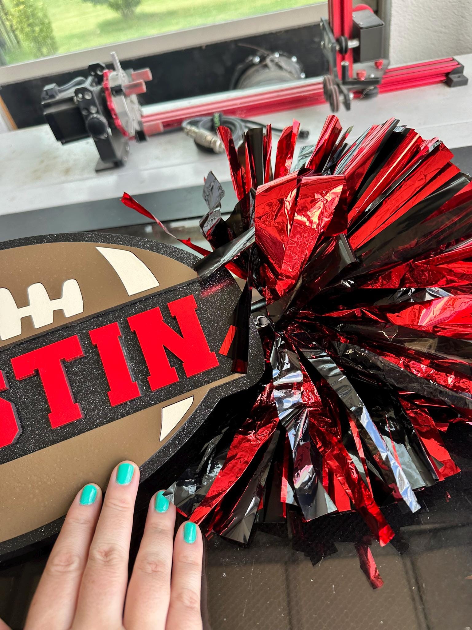 Football Pom Pom Sign Custom Cheer Stick - Game Day Signs - Custom Cheer Stick - Personalized Name Cheer Sign - Sport Mom Sign - Pom Poms