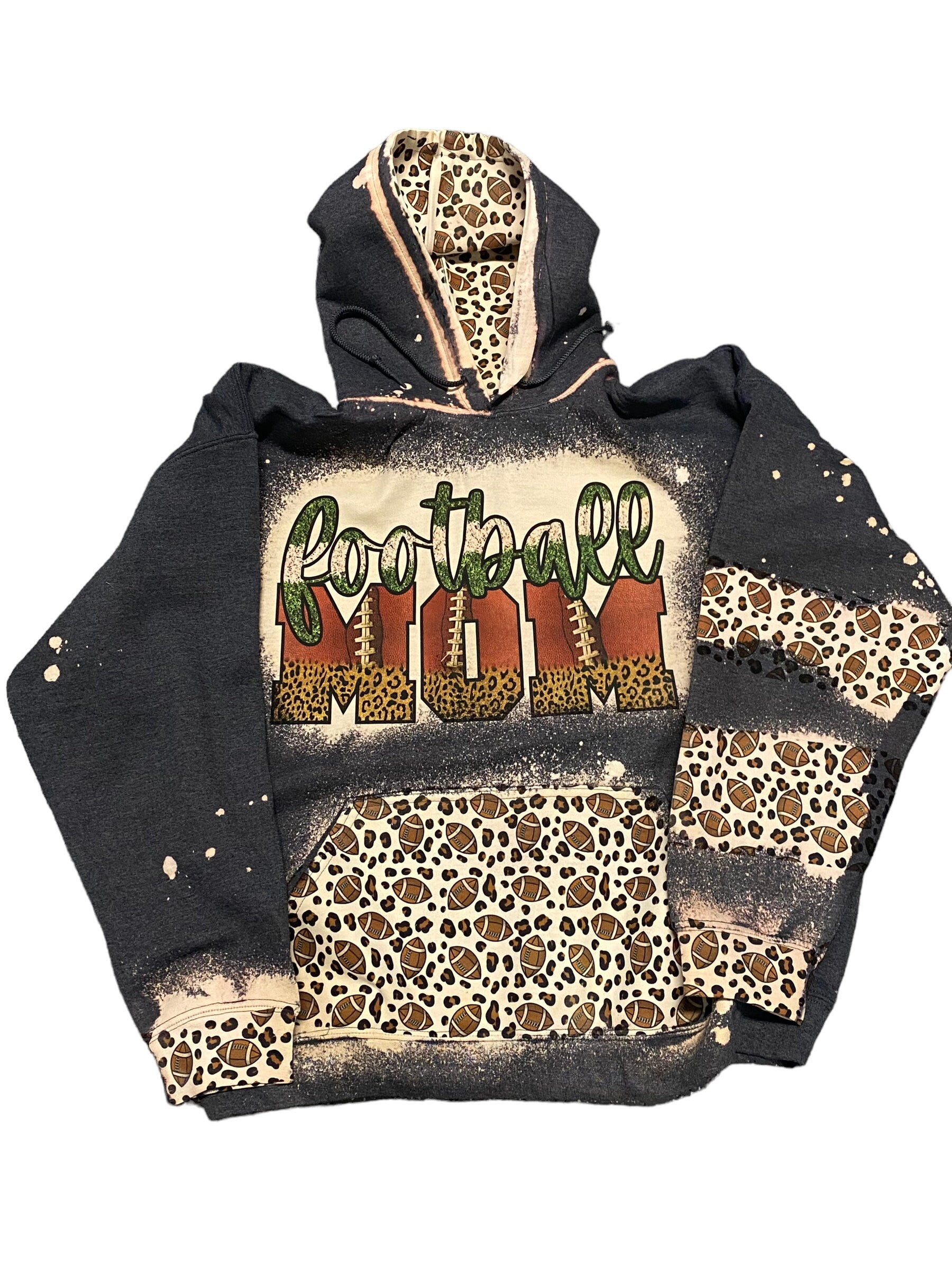 Football Mom Bleached Hoodie -Football Mom Sweatshirt - Bleached Hoodie - Custom Hoodie - Football Shirt Sweatshirt