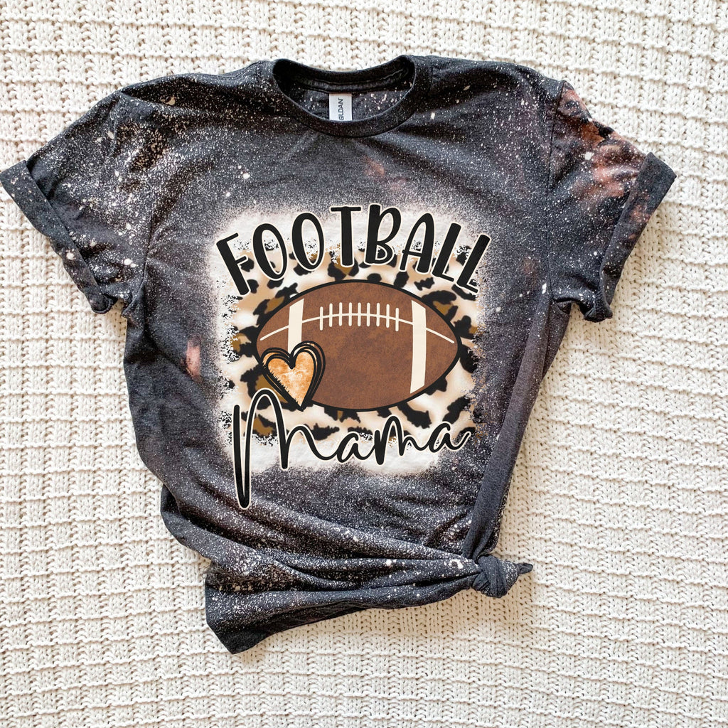 Football mama Heart Shirt - Cheetah Helmet Football Shirt- Bleached Sports Shirt - Leopard Football Shirt - Football Shirt - Bleached Tee