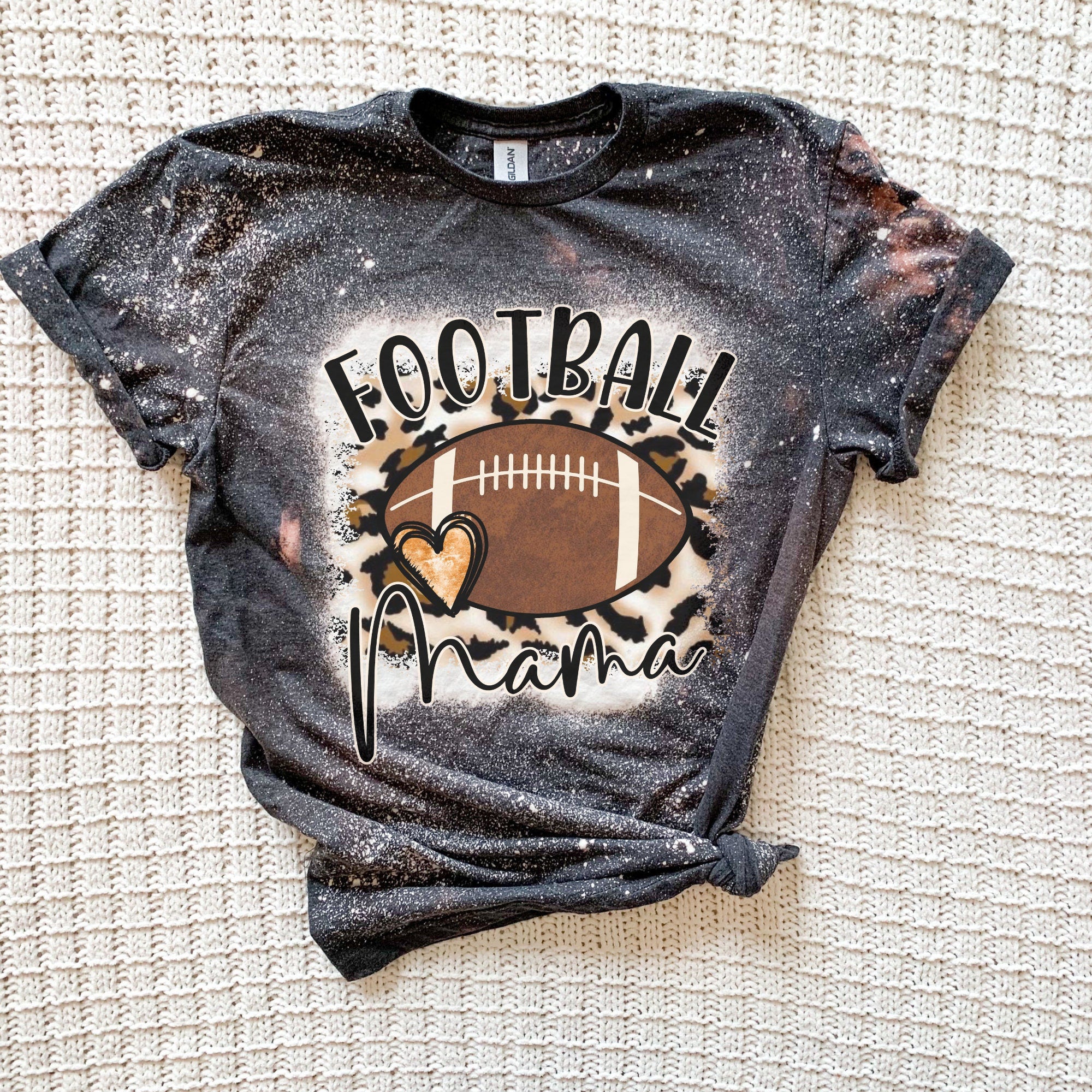 Football mama Heart Shirt - Cheetah Helmet Football Shirt- Bleached Sports Shirt - Leopard Football Shirt - Football Shirt - Bleached Tee