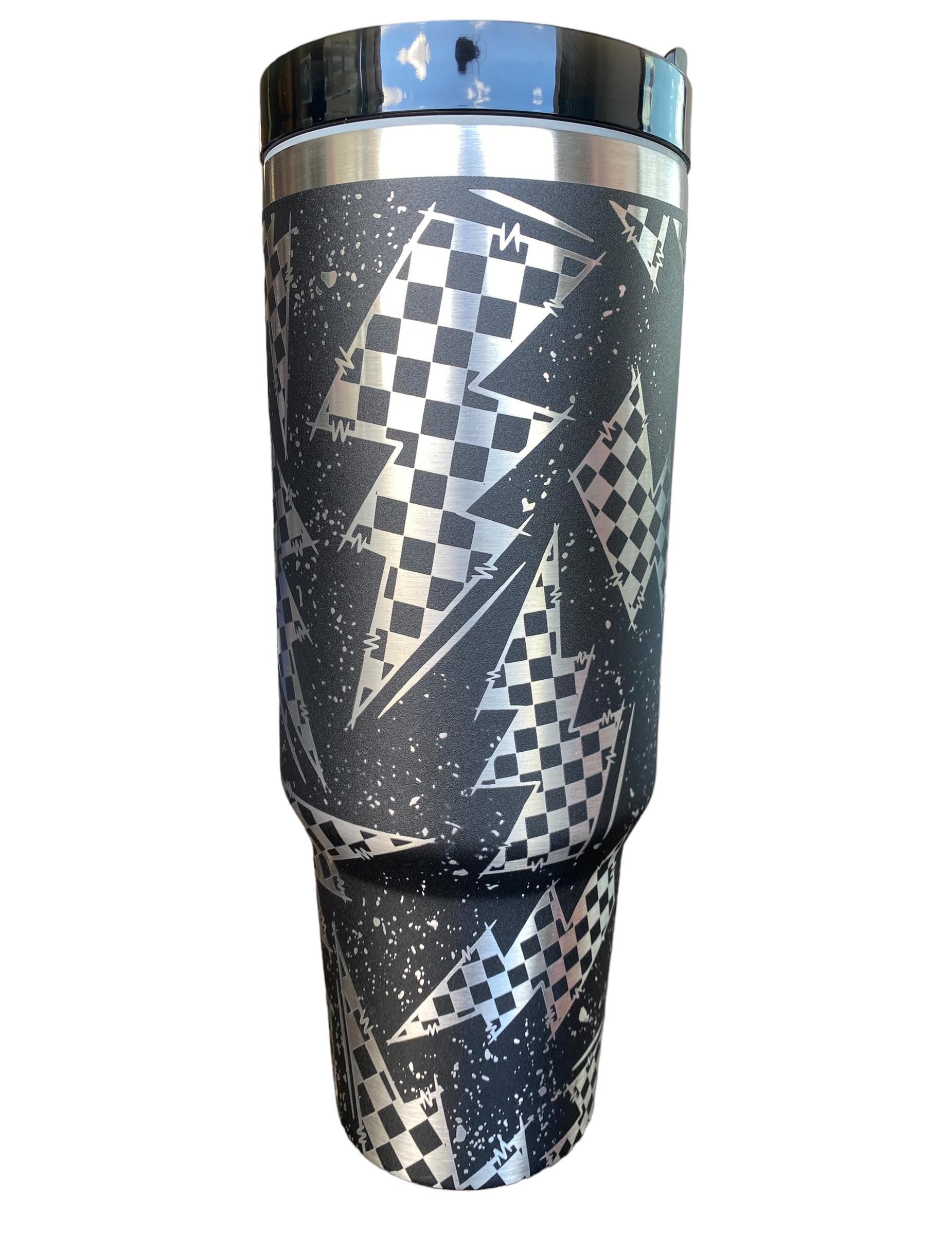 Checkered Flag Lightning Bolt Cup - Race Life Tumbler - Racing Cup - Personalized Race Tumbler Car Truck Checkered Flag Dirt Track Motocross