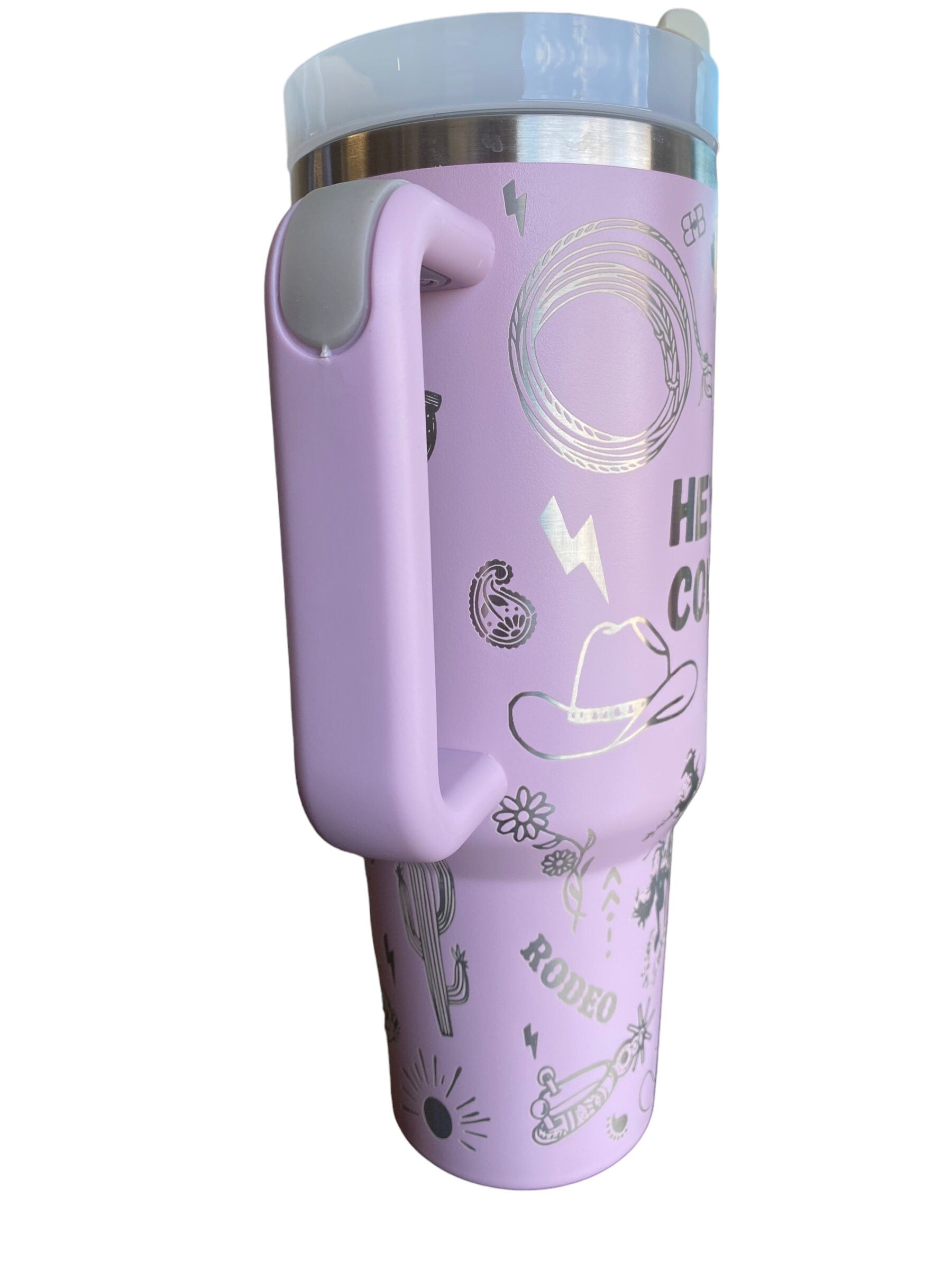 Hey Cowboy Tumbler  - Engraved Country Western tumbler - 40oz tumbler with handle - Cowgirl Tumbler
