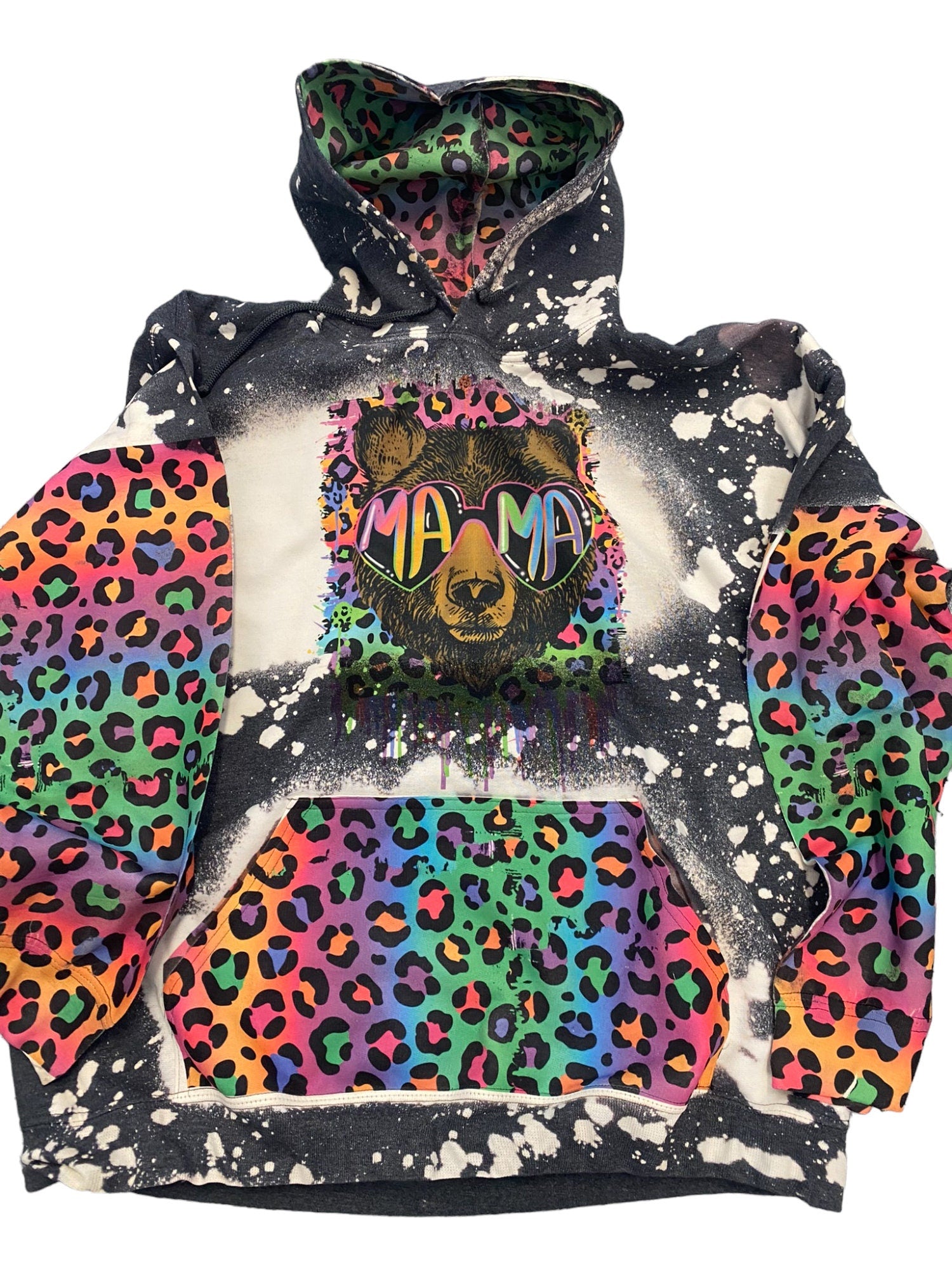 Mama Bear Hoodie - 90s Mom Hoodie - Neon Leopard Shirt - Mom Shirt - 90s mama bear sweatshirt - Bleached mama sweatshirt - Bleached Hoodies