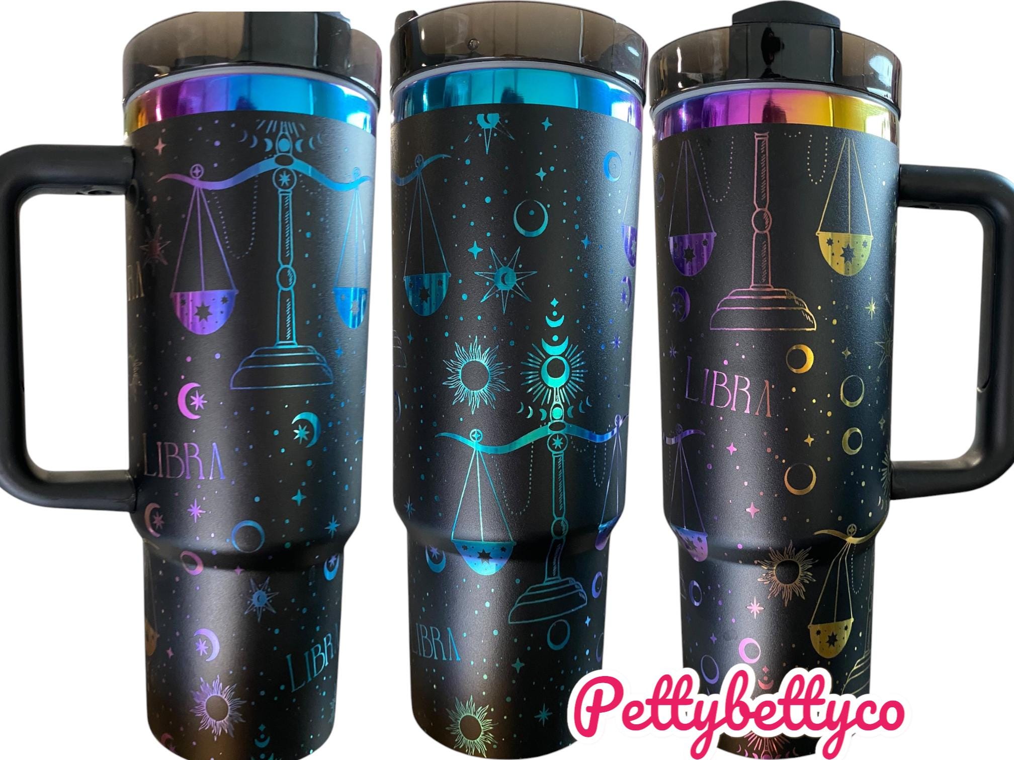 Libra Rainbow engraved tumbler- Zodiac Astrology engraved tumbler - 40oz tumbler, Scorpio Aries Leo Cancer Taurus Virgo options
