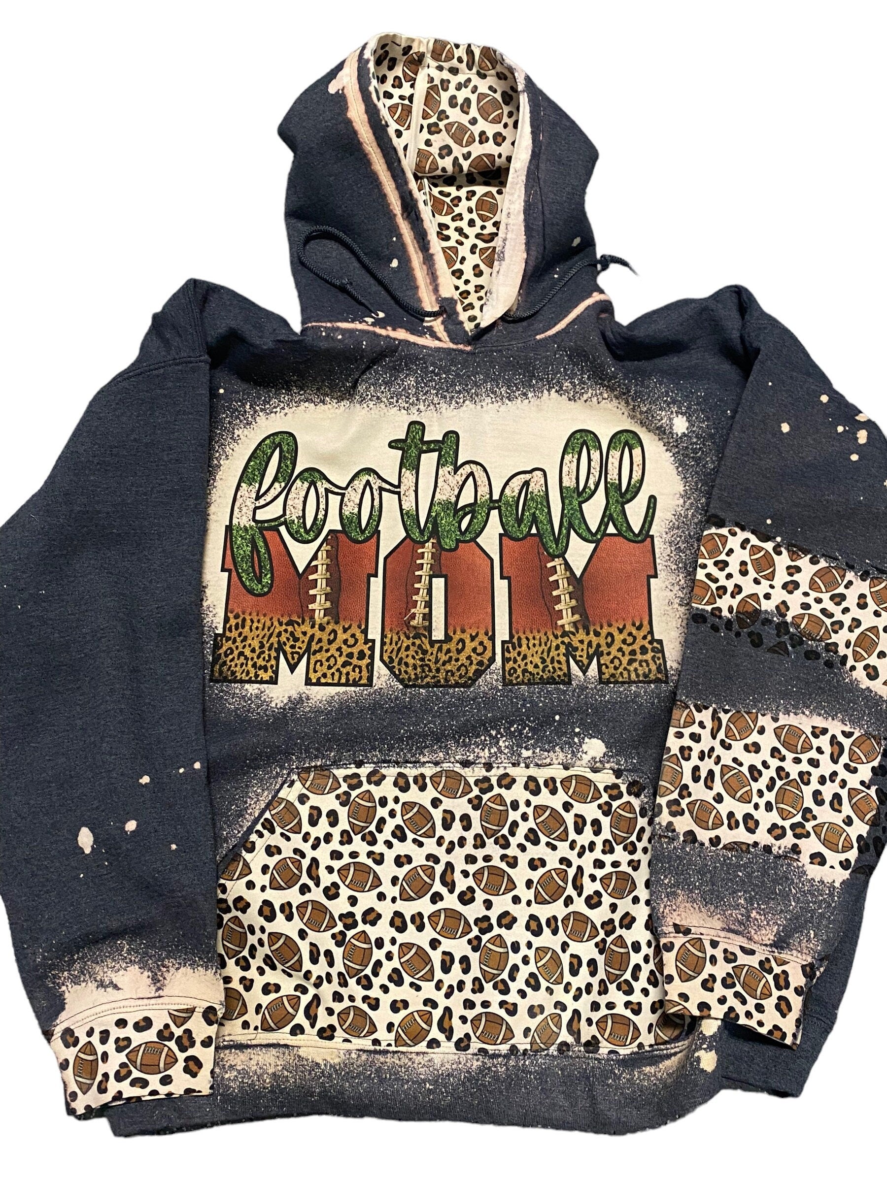 Football Mom Bleached Hoodie -Football Mom Sweatshirt - Bleached Hoodie - Custom Hoodie - Football Shirt Sweatshirt