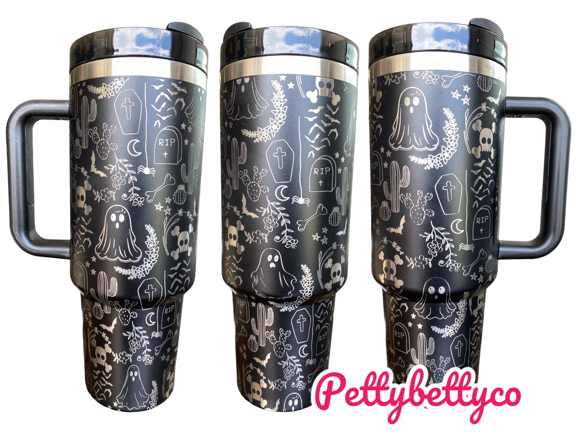 Spooky Season Tumbler - Ghosts and Ghouls Halloween Engraved Tumbler - 40oz Engraved Tumbler - Halloween Cup - Skeleton Tumbler