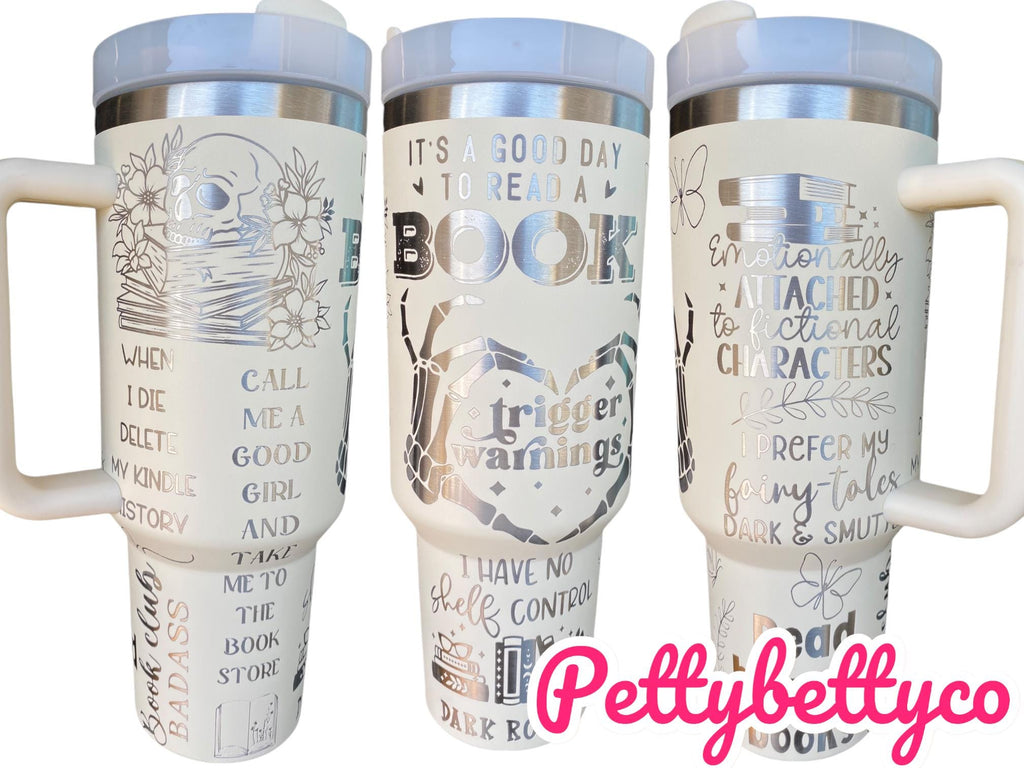 Its a Good Day to Read a Book Tumbler  - Kindle Reader Custom Engraved Cup  - 40oz tumbler with handle - Reading Theme Tumbler