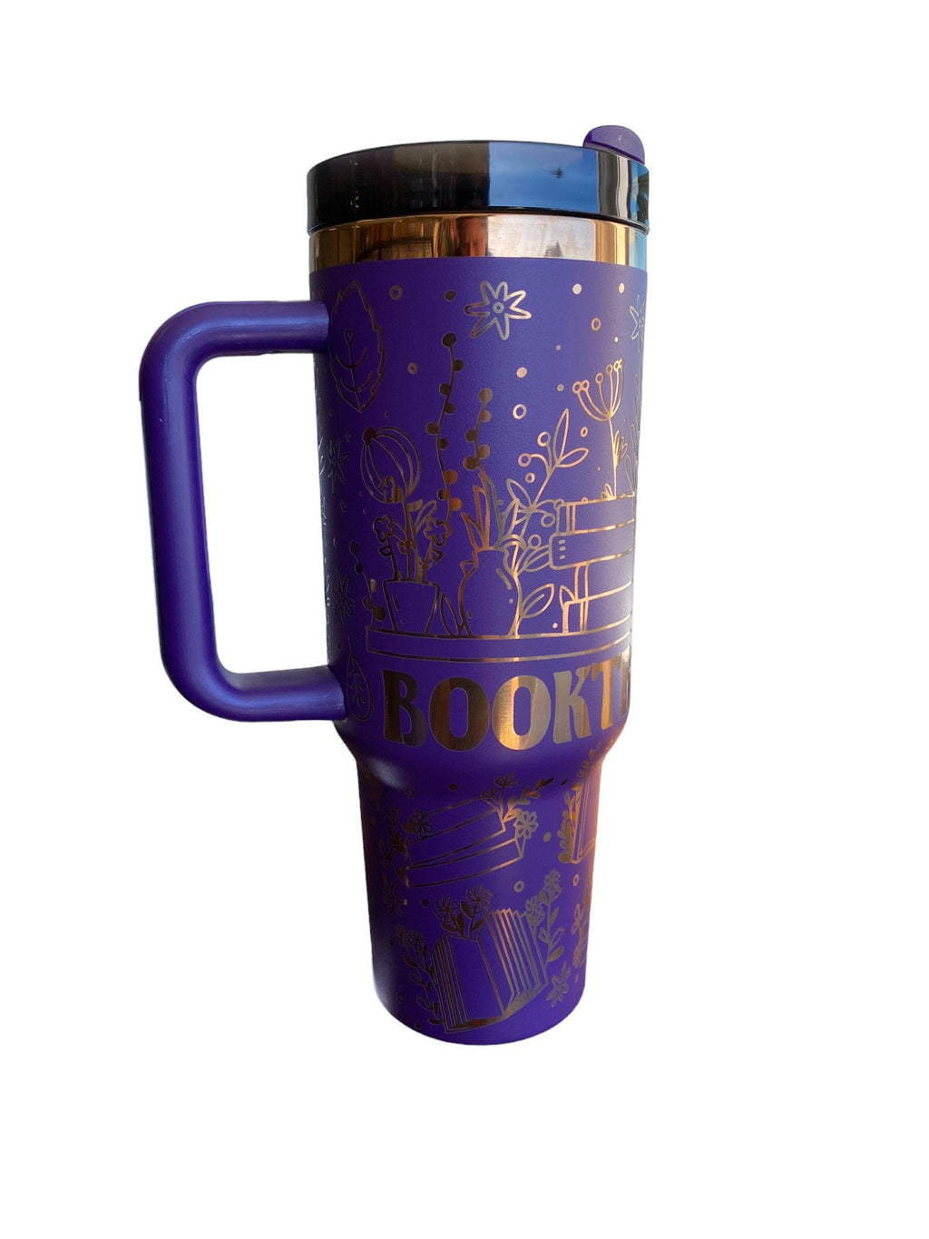 Booktrovert Engraved Cup - Custom Engraved Cup  - 40oz tumbler with handle -  Book Theme Tumbler - Gift for Reader