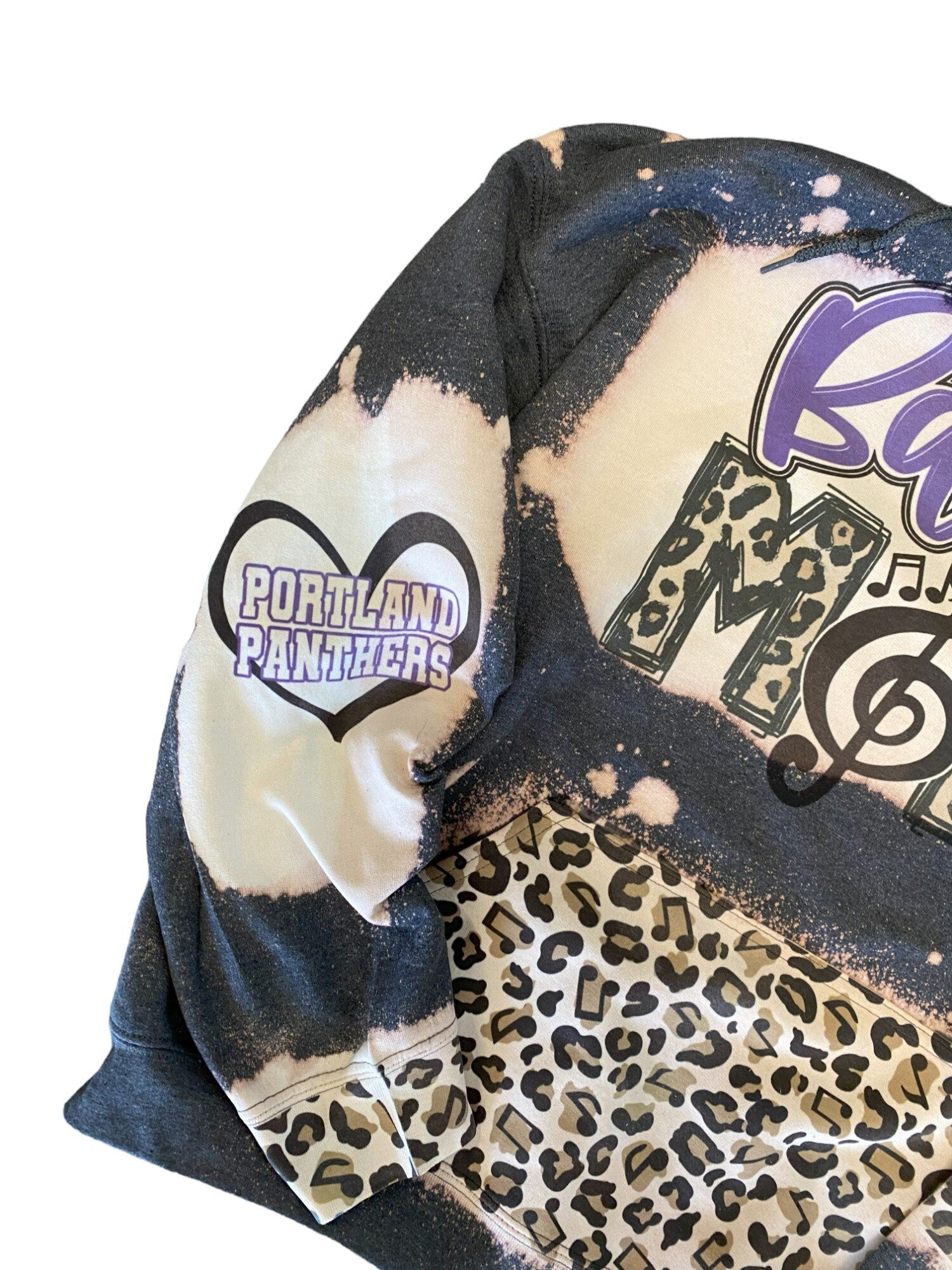 Band Mom Bleached Hoodie -  Custom Band  hoodie heart with Names on Sleeve - Bleached Hoodie - Custom Hoodie - Band mom Shirt Sweatshirt