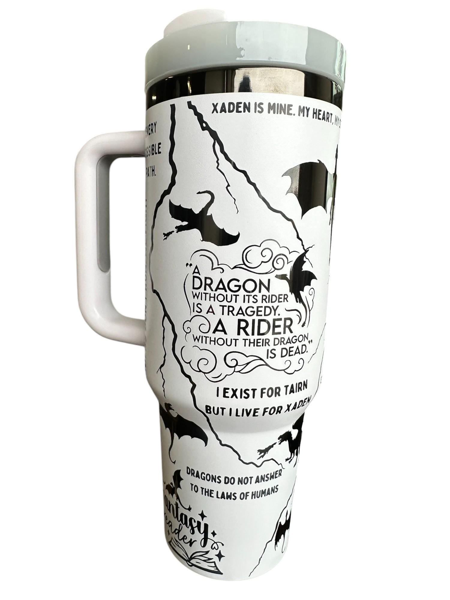 Brave the Dark Dragon Book Engraved Tumbler - In My Dragon Era - Booktok Cup - Custom Engraved Cup  - 40oz tumbler with handle -Book Theme
