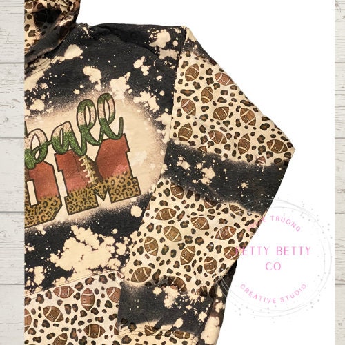 Football Mom Bleached Hoodie -  Custom Football eart with Names on Sleeve - Bleached Hoodie - Custom Hoodie - Football Shirt Sweatshirt