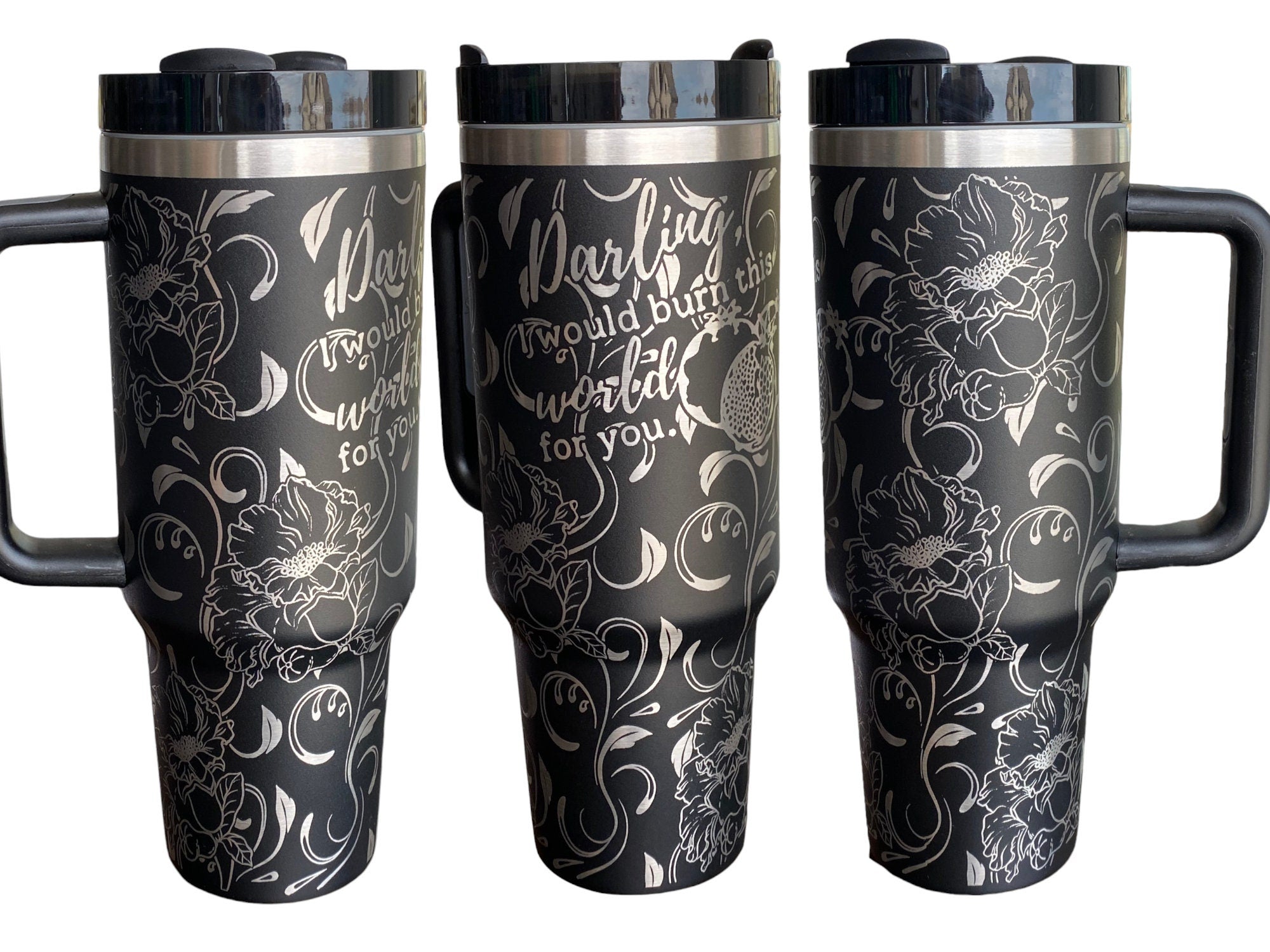 Reading is My Therapy Engraved Cup - Bookmarks are for Quiters Custom Engraved Cup  - 40oz tumbler with handle -  Reading Theme Tumbler