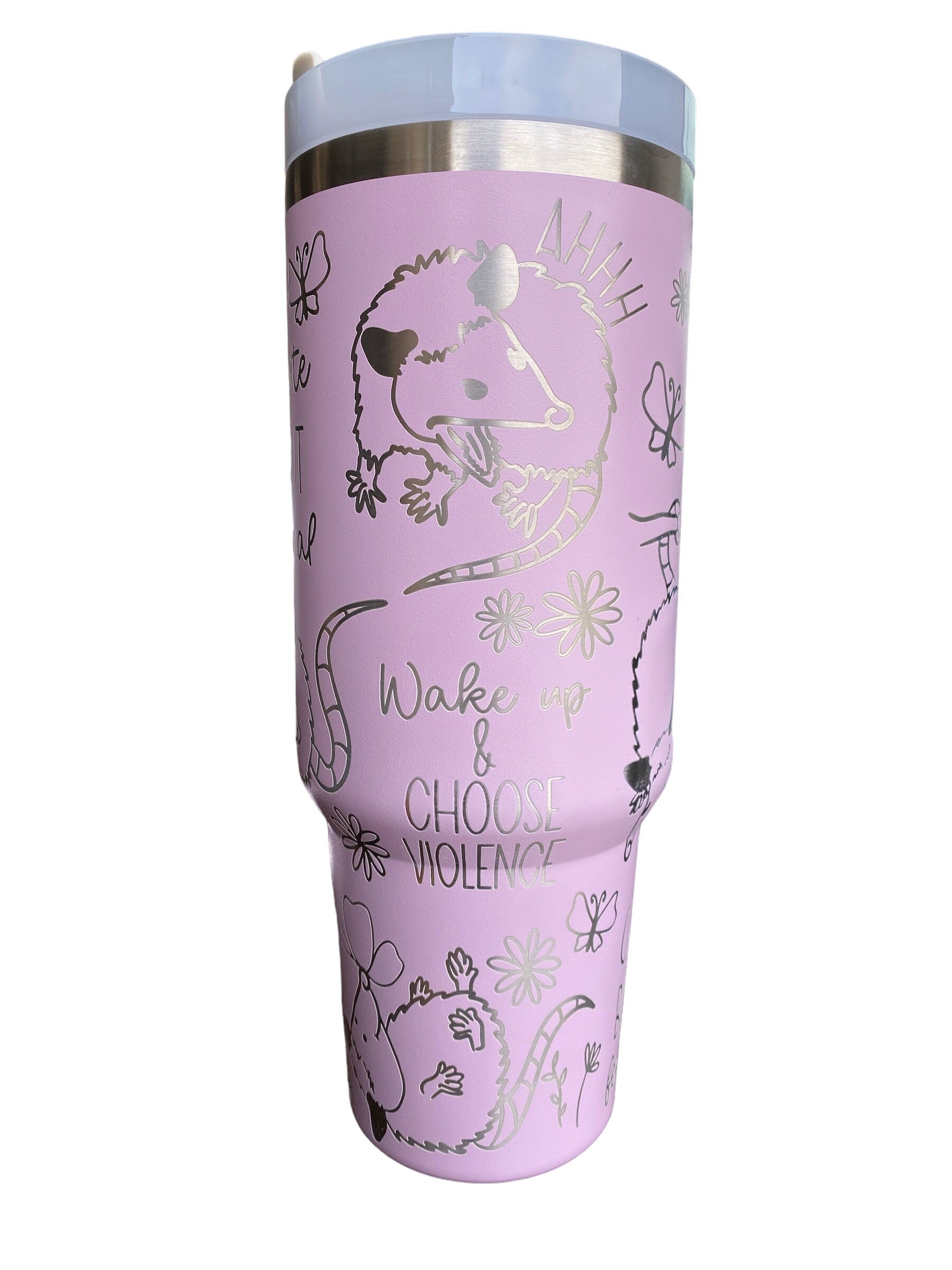Cute but Feral Tumbler- Trash Panda 40oz tumbler, opposum Engraved Tumbler, funny possum Gift, Laser engraved, Floral tumbler Flower tumbler