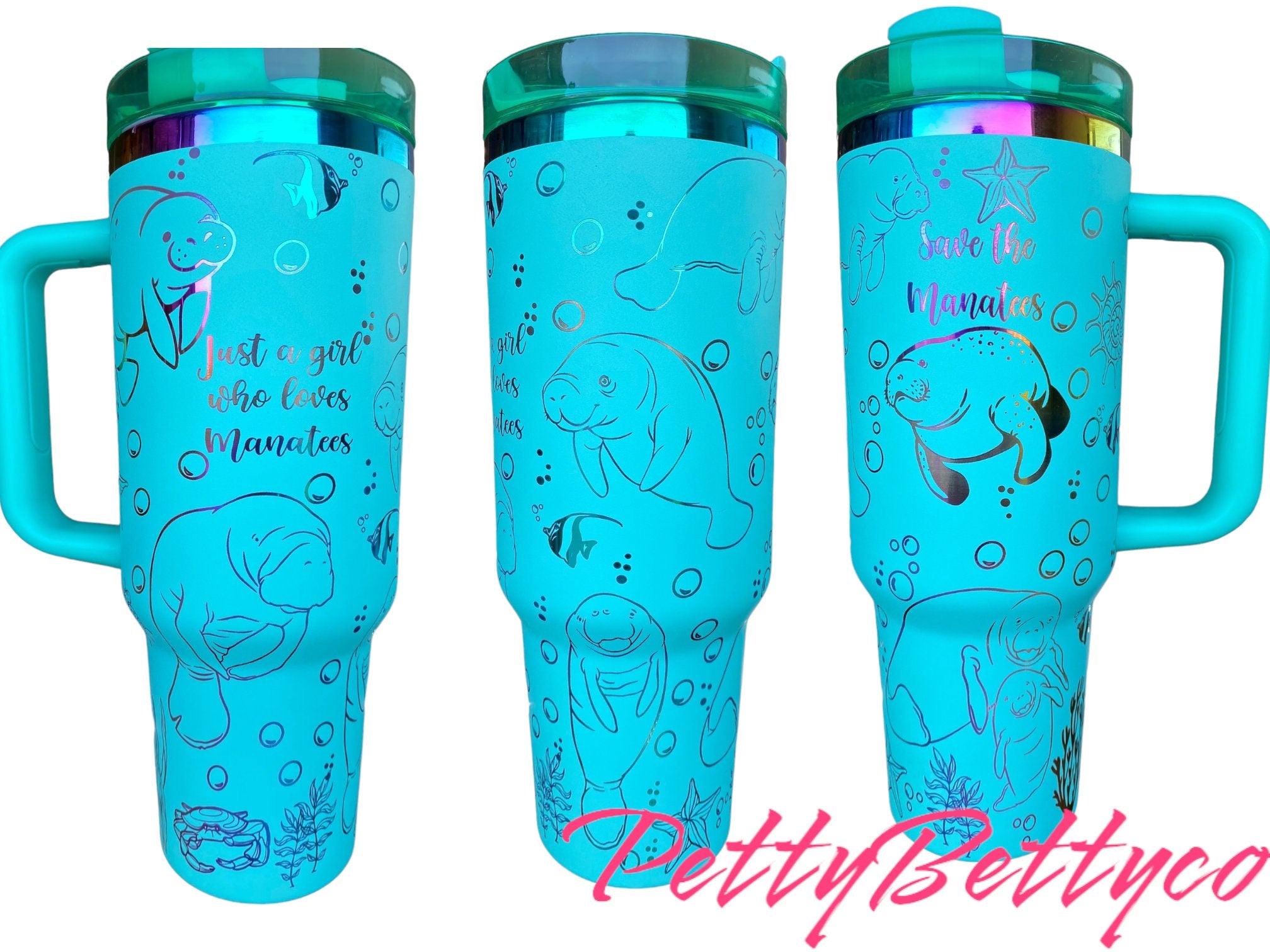 Save The Manatees Tumbler - engraved Manatee Tumbler - 40oz tumbler with handle - Sea Cow Gift Tumbler - Just a Girl Who Loves Manatees