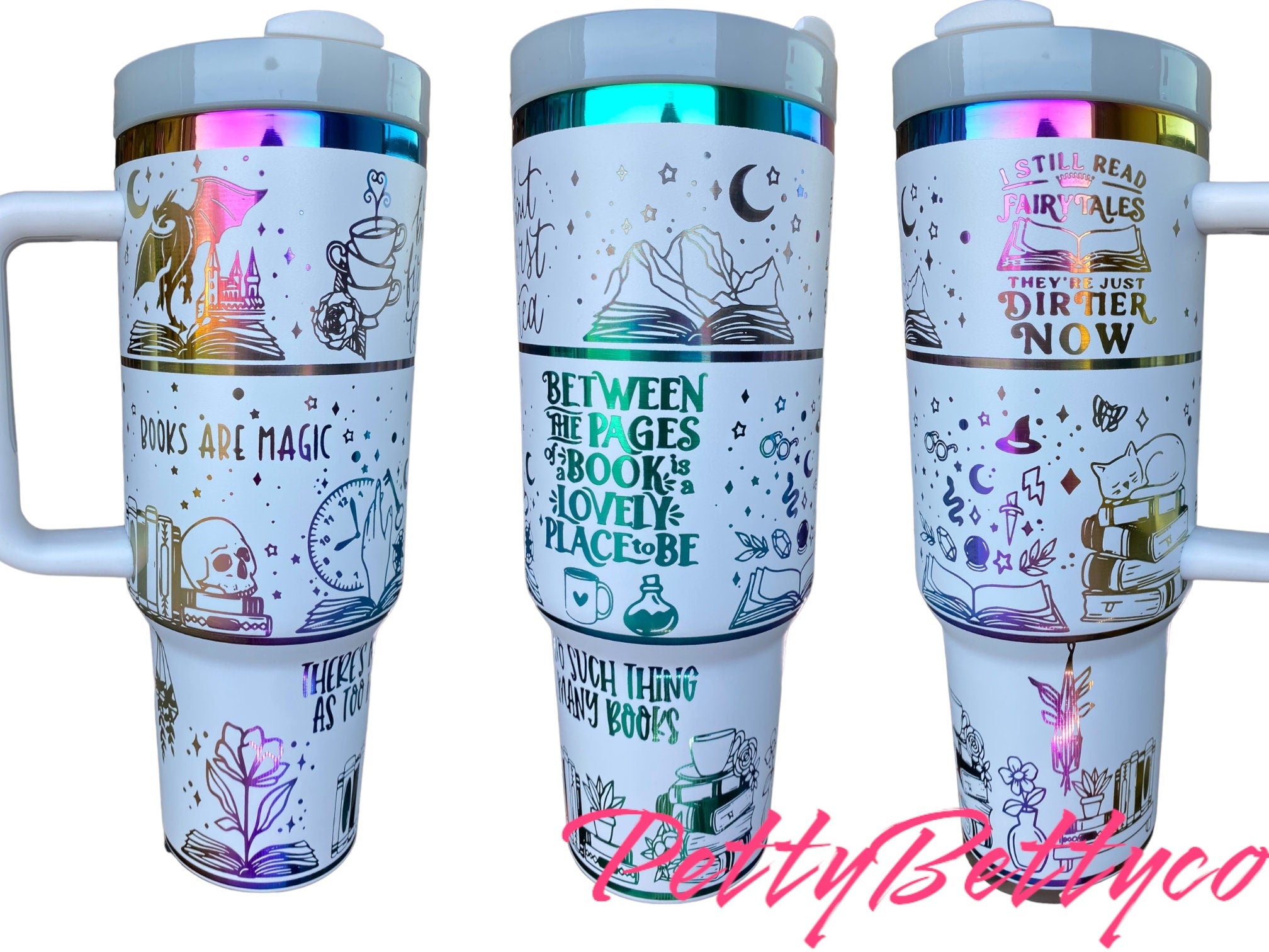Books Are Magic Tumbler- Fantasy Bookshelf Tumbler- engraved Tumbler - 40oz tumbler with handle