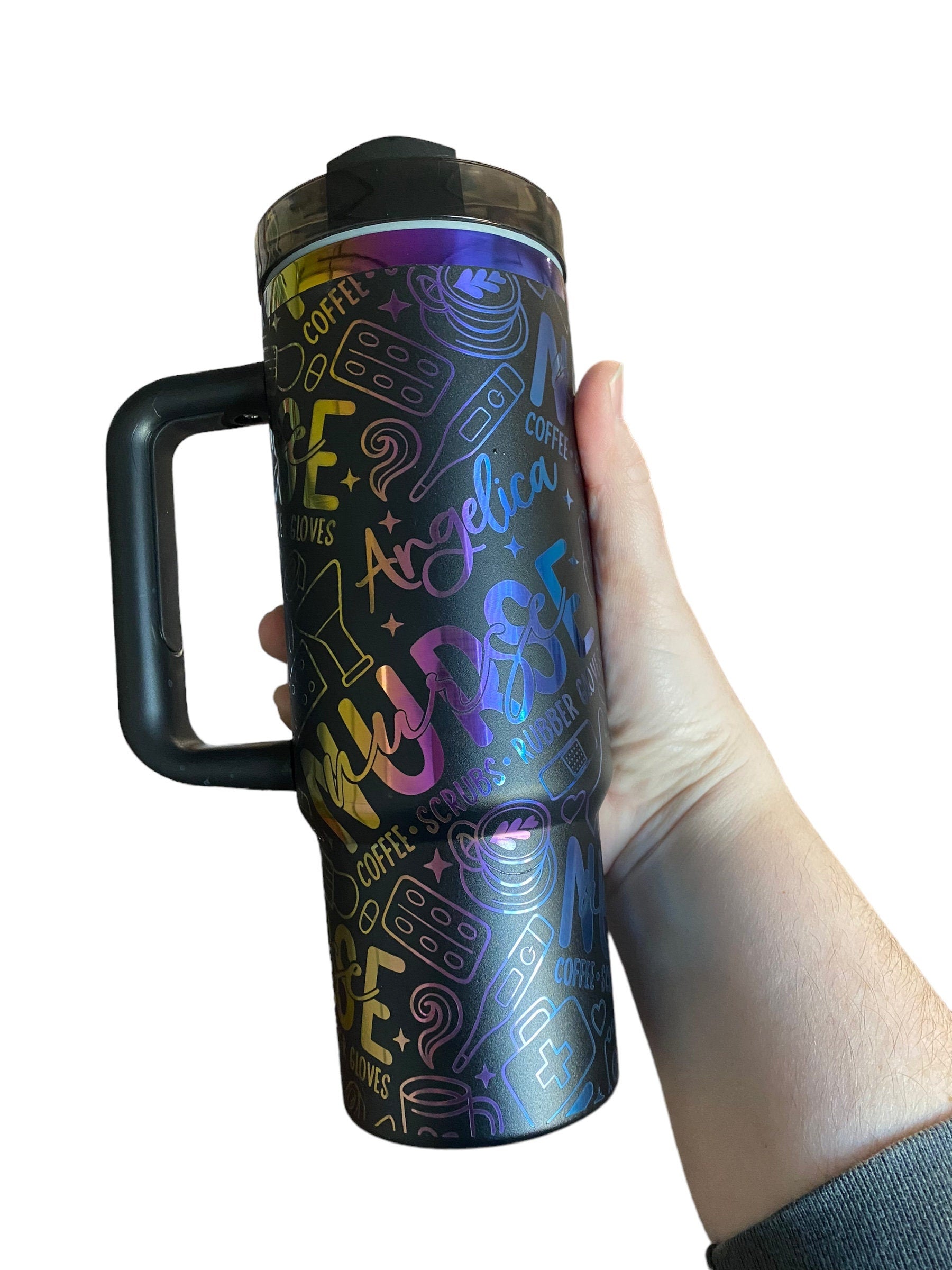 Nurse Tumbler - Engraved Nursing Staff tumbler - 40oz tumbler with handle - Custom RN Tumbler