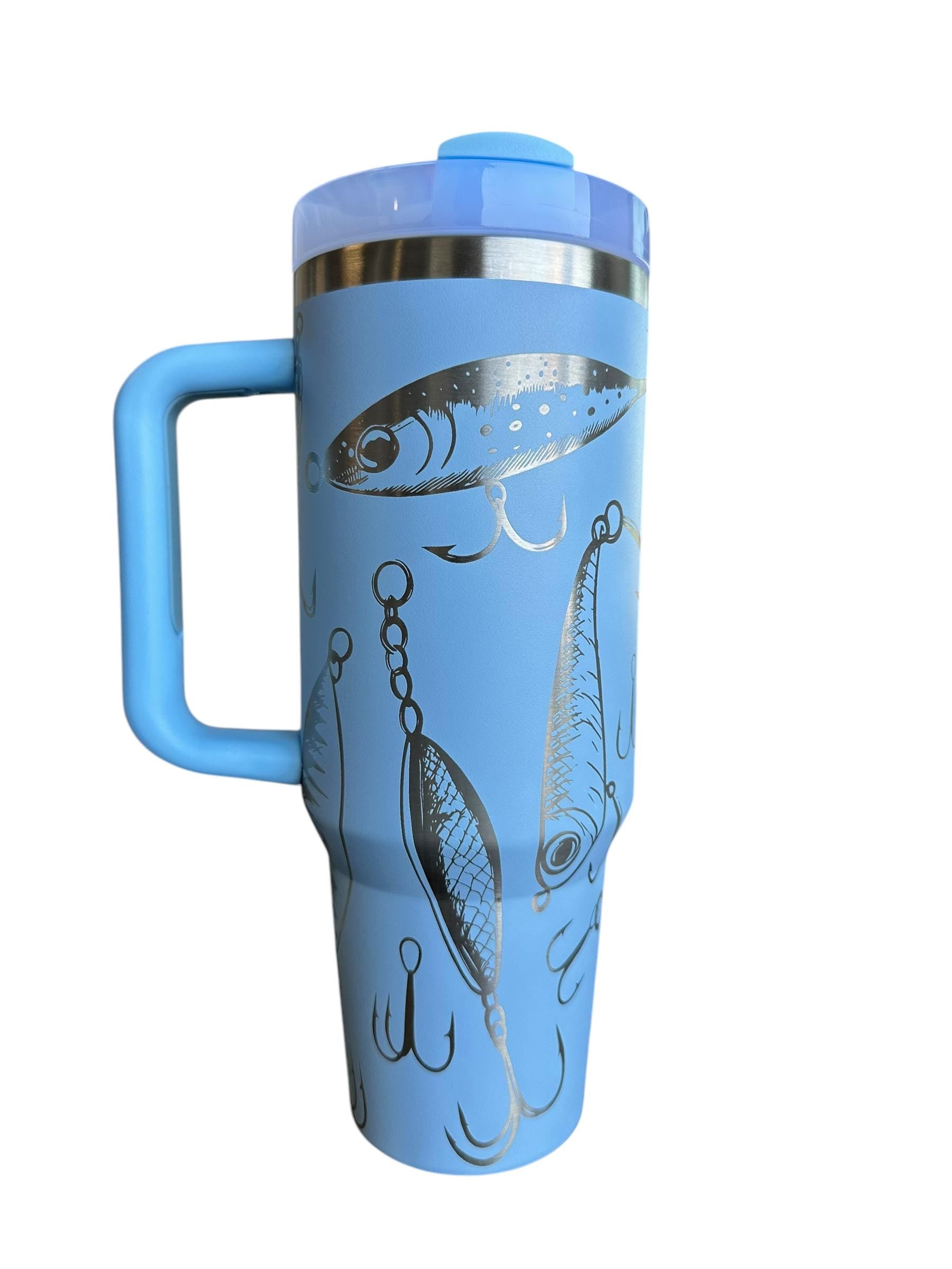 Fishing Tumbler Father's Day Gift, Personalized Fish Lure Cup for Dad, Custom 40oz Insulated Stainless Steel Fisherman Travel Mug