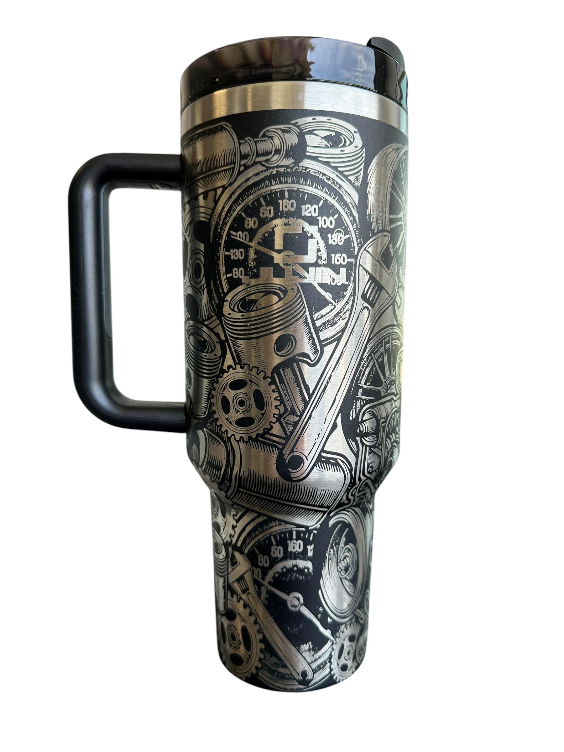 Motor engraved Tumbler - Engine Cup - Gear head Cup - Dirty Hands Clean Money - Gift for Him - Mechanic Cup - Blue Collar Guy - Father's day
